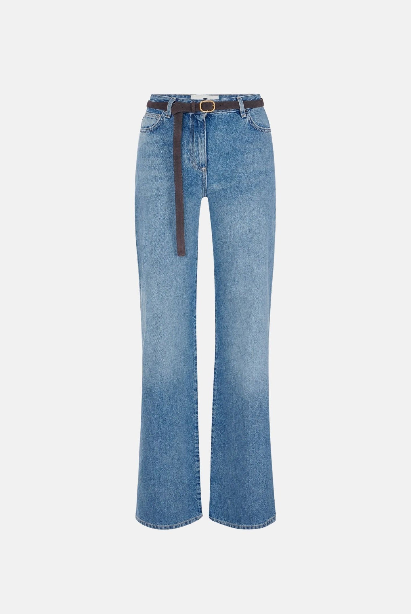 ELISABETTA FRANCHI Jeans a palazzo in denim blu da donna con effetto vintage e gamba ampia. PJ20N66E2 139 ELISABETTA FRANCHI