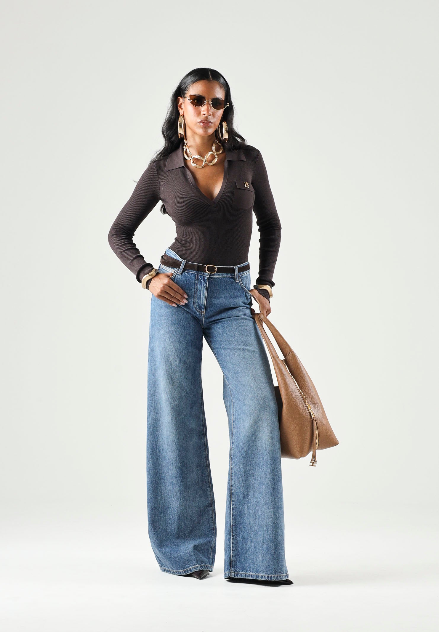 ELISABETTA FRANCHI Jeans a palazzo in denim blu da donna con effetto vintage e gamba ampia. PJ20N66E2 139 ELISABETTA FRANCHI