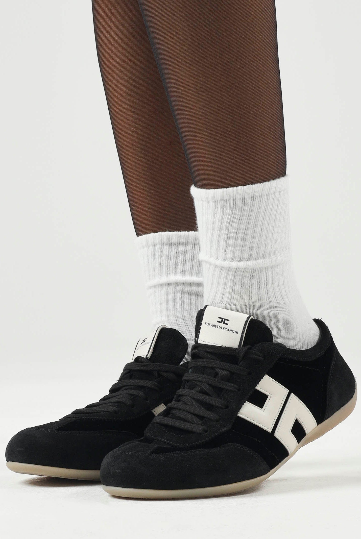ELISABETTA FRANCHI Sneakers IN NAPPA nere da donna con inserti a contrasto e maxi dettaglio logo SA03G66E2 110 ELISABETTA FRANCHI