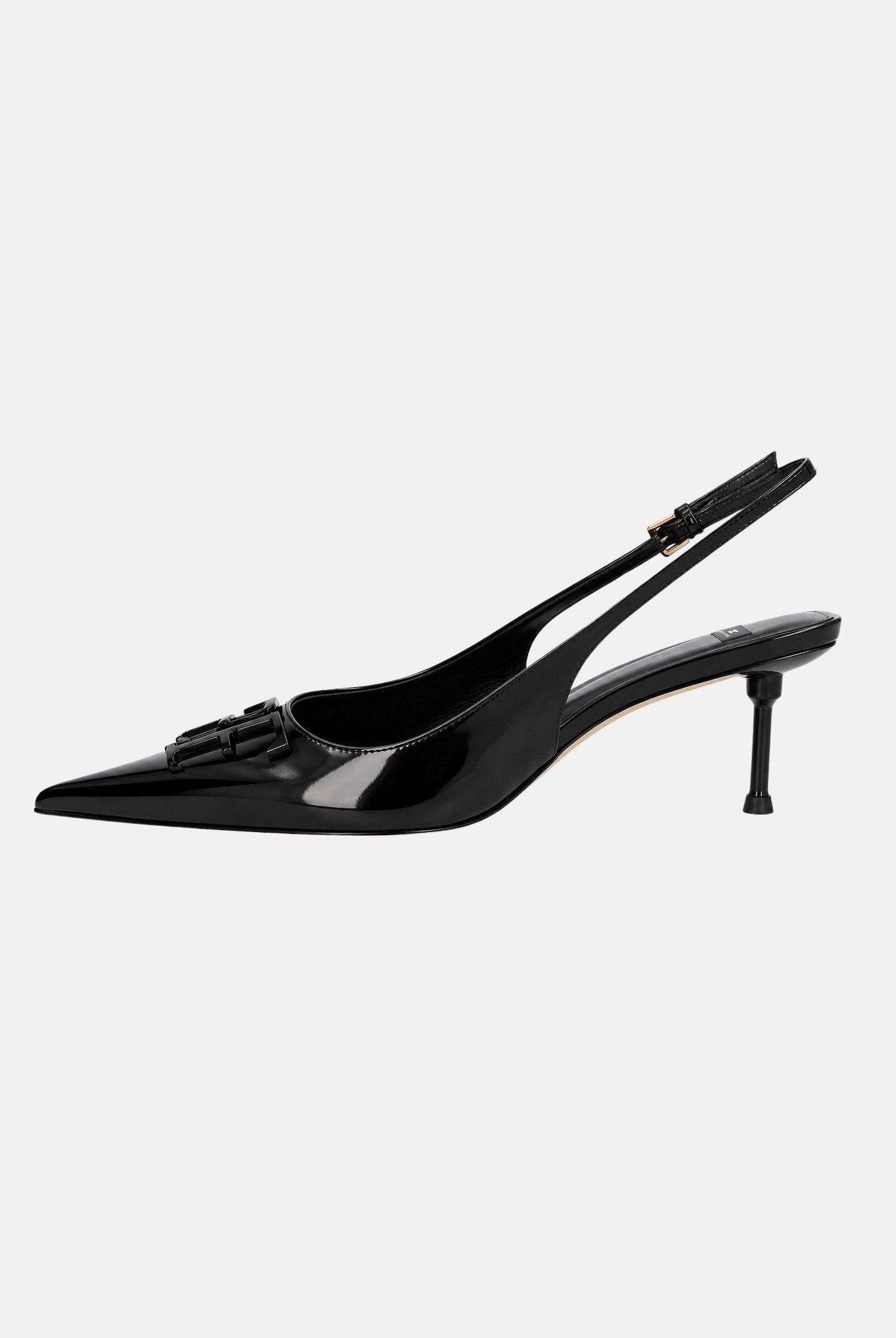 ELISABETTA FRANCHI Décolleté SLINGBACK in pelle nera da donna in tinta unita con dettaglio logo SA35L66E2 110 ELISABETTA FRANCHI
