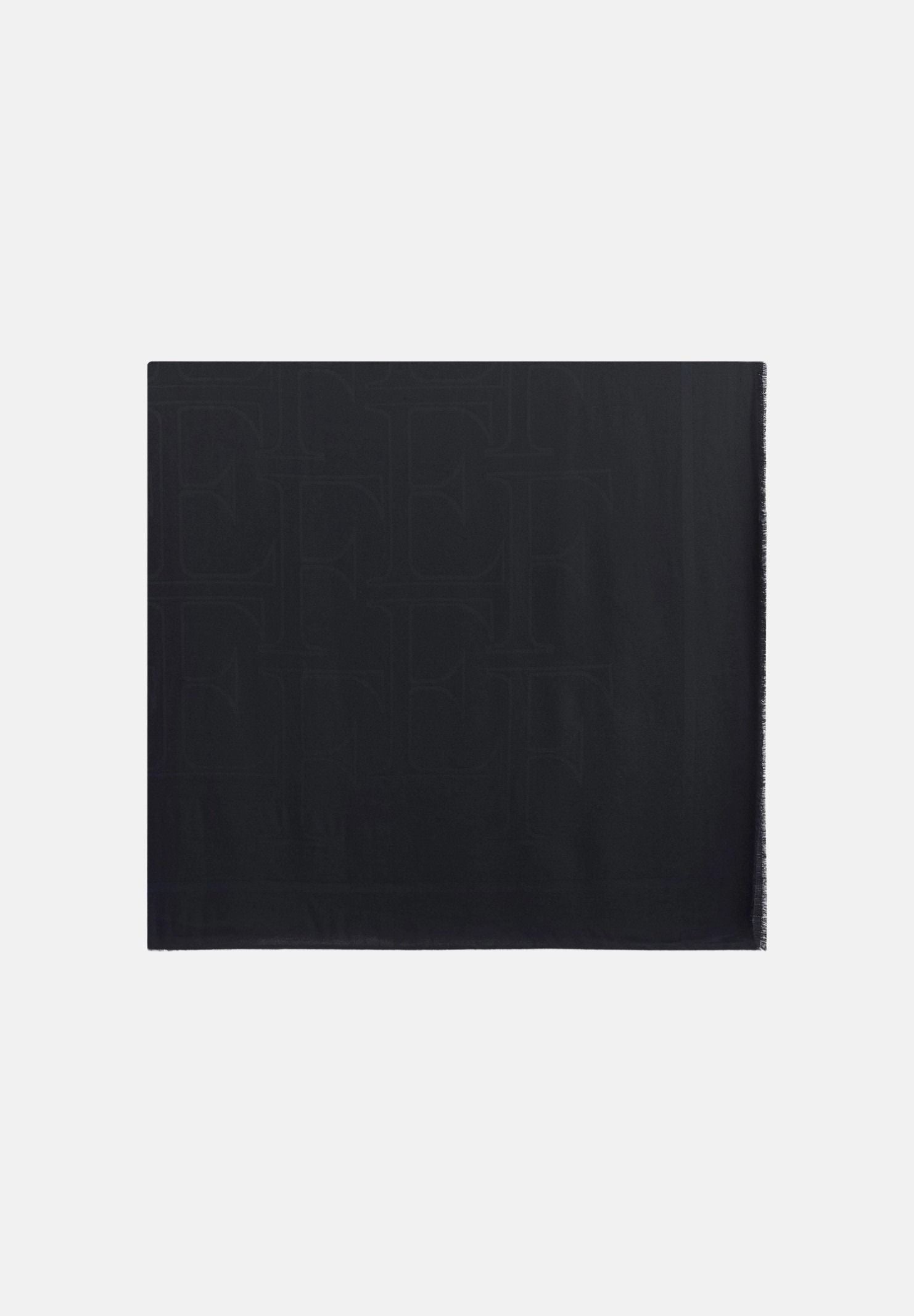 ELISABETTA FRANCHI Foulard in viscosa nero da donna con motivo logo all-over tono su tono e bordi sfrangiati. SC02F66E2 110 ELISABETTA FRANCHI
