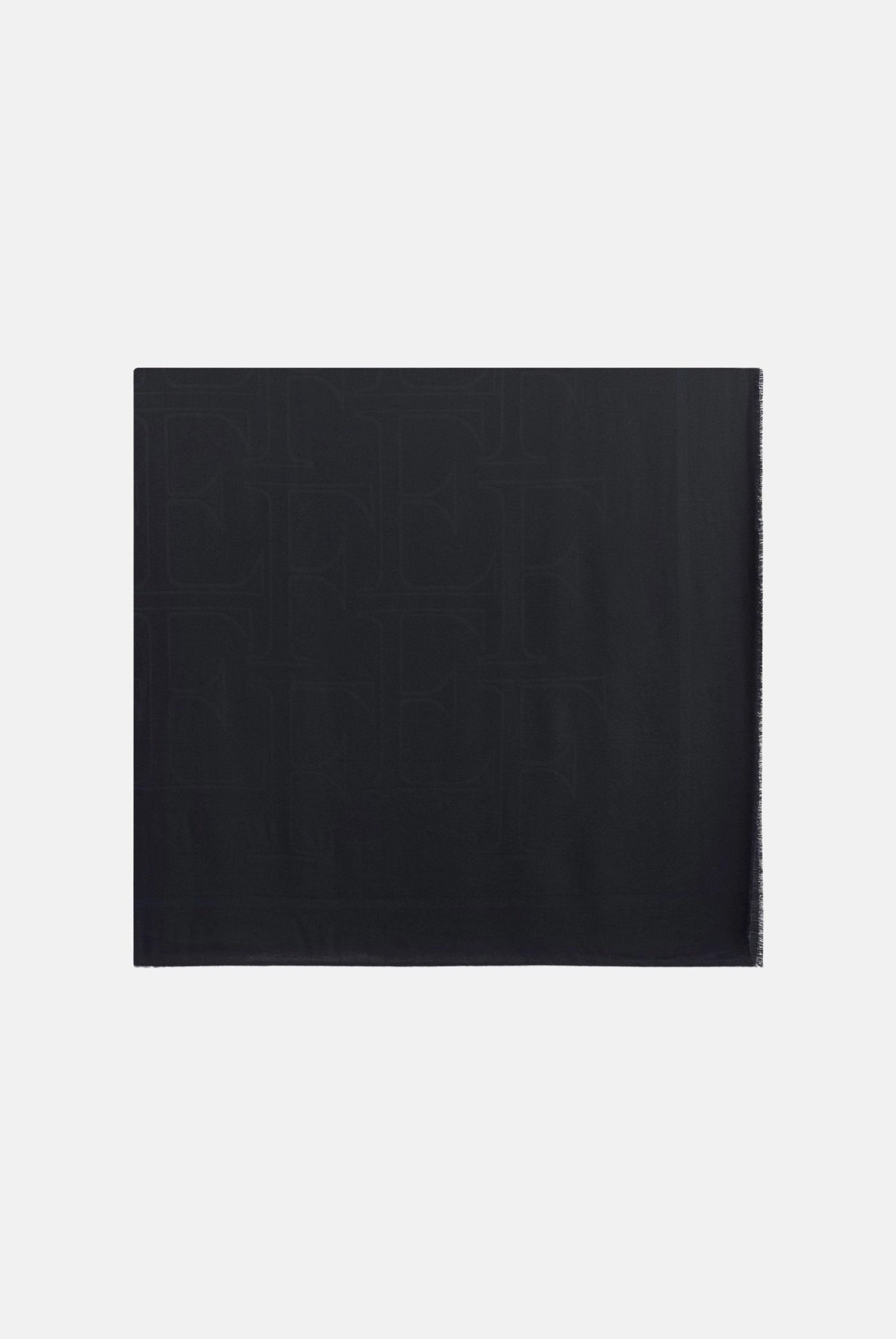 ELISABETTA FRANCHI Foulard in viscosa nero da donna con motivo logo all-over tono su tono e bordi sfrangiati. SC02F66E2 110 ELISABETTA FRANCHI