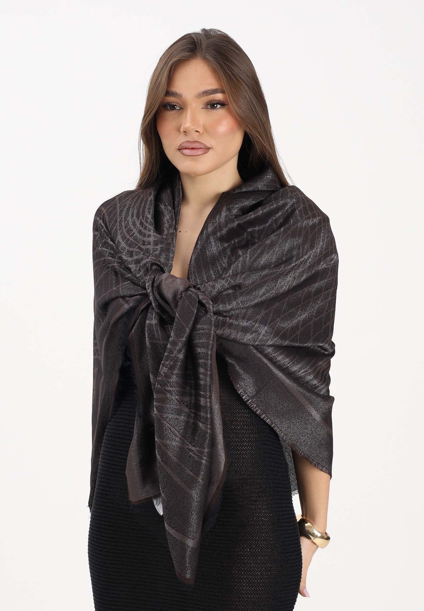 ELISABETTA FRANCHI Pashmina cacao da donna con lurex SC13F62E2 644 ELISABETTA FRANCHI