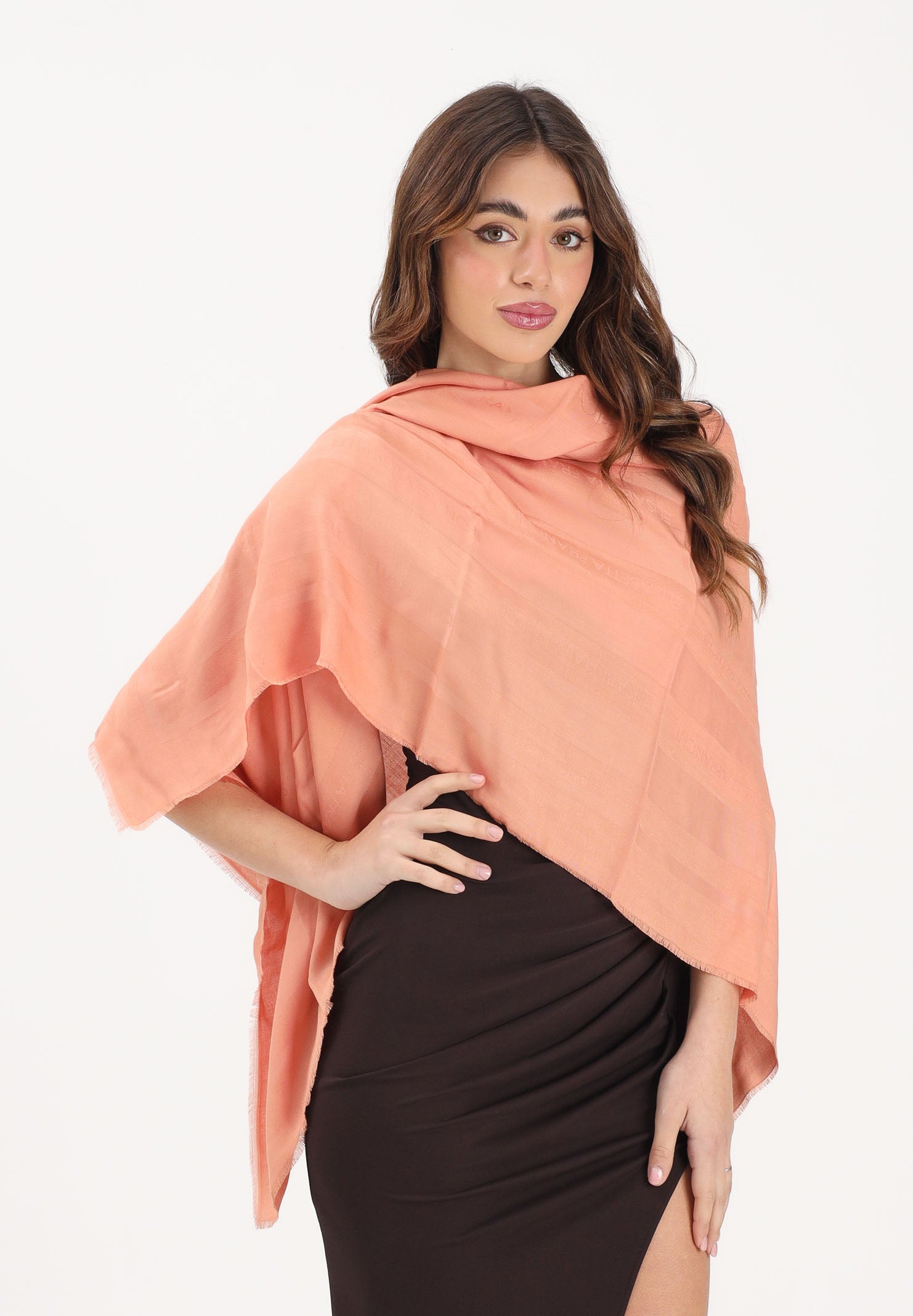 ELISABETTA FRANCHI Pashmina pesca da donna con logo SC14F61E2 408 ELISABETTA FRANCHI