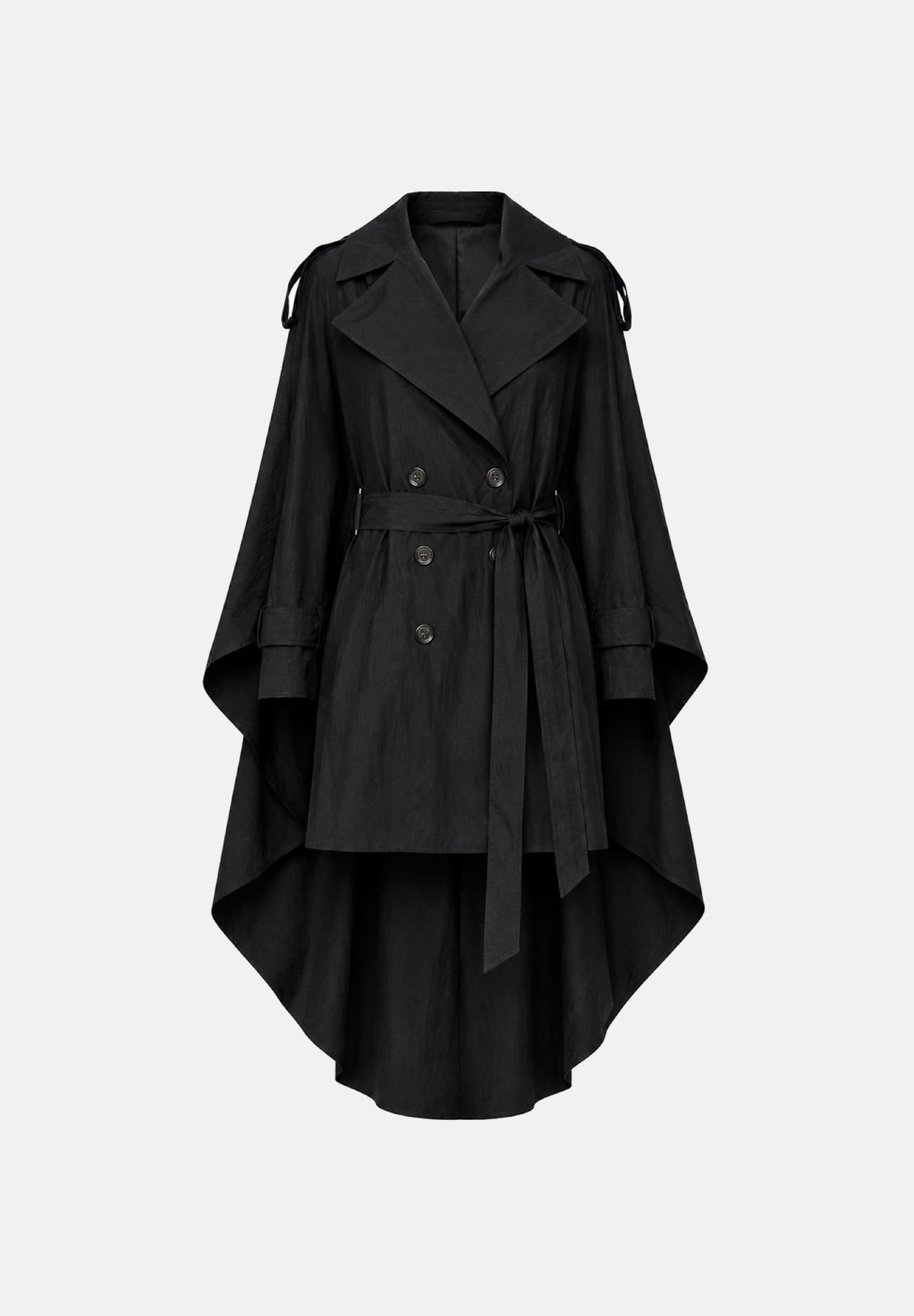 ELISABETTA FRANCHI Trench lungo nero da donna con mantella e fondo asimmetrico. SP01068E2 110 ELISABETTA FRANCHI