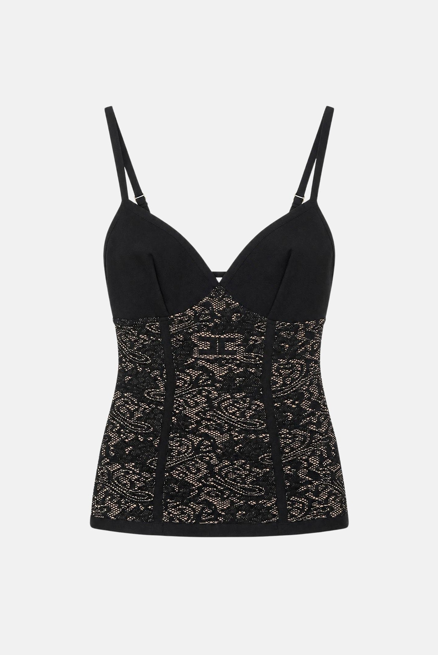 ELISABETTA FRANCHI Top NERO-PELLE da donna con design stampato e dettagli a contrasto. TK11Q66E2 FR9 ELISABETTA FRANCHI