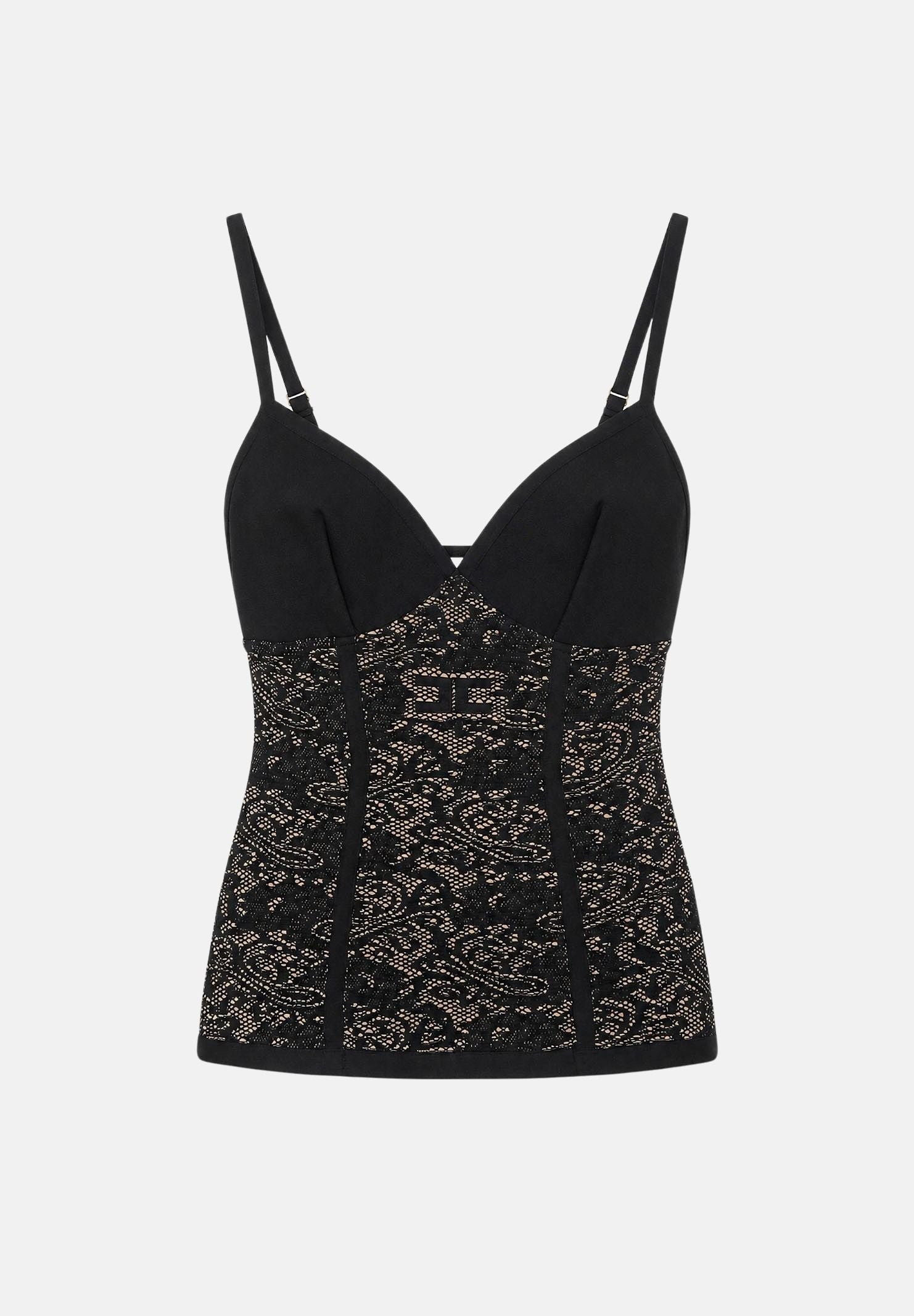 ELISABETTA FRANCHI Top NERO-PELLE da donna con design stampato e dettagli a contrasto. TK11Q66E2 FR9 ELISABETTA FRANCHI