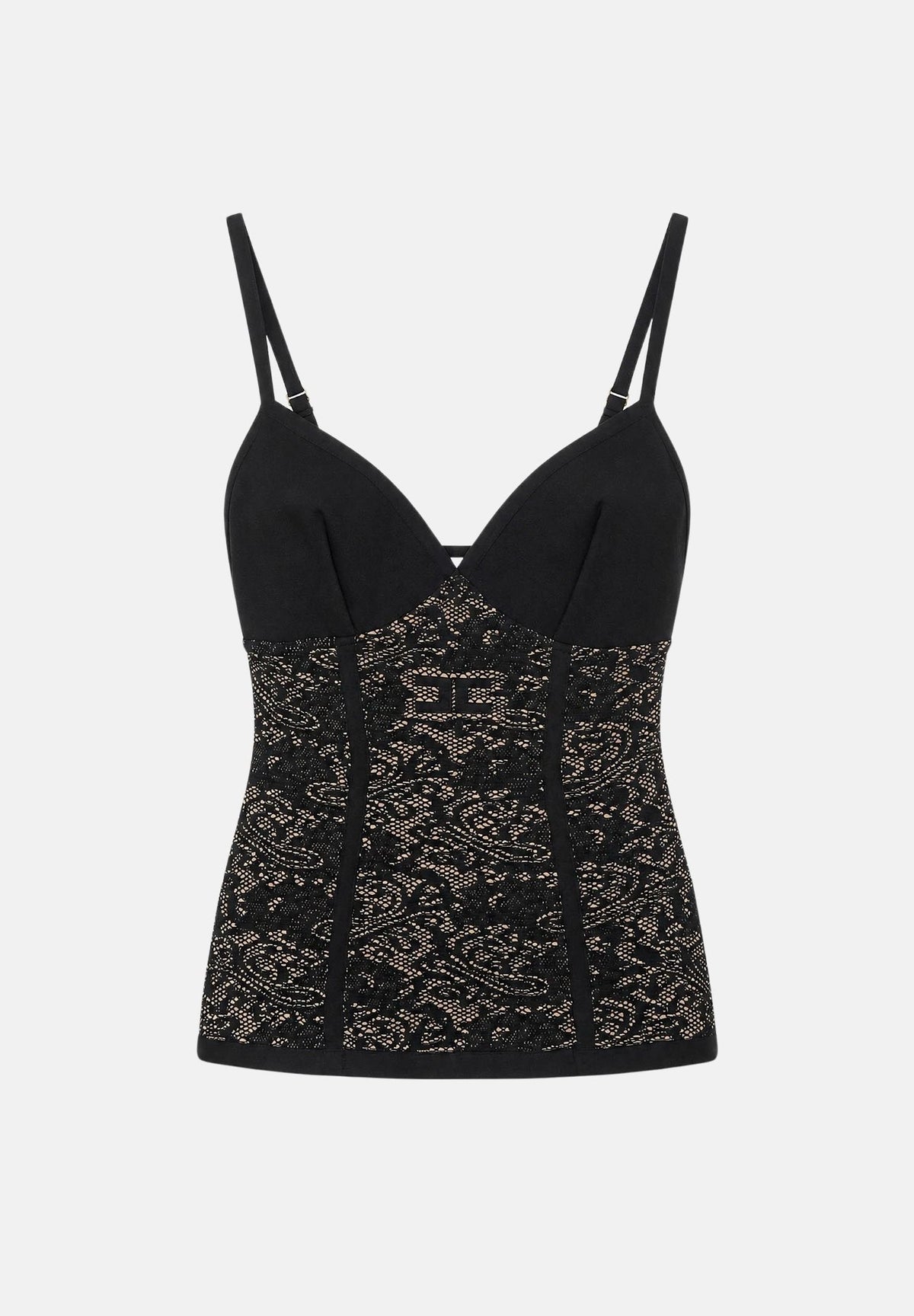 ELISABETTA FRANCHI Top NERO-PELLE da donna con design stampato e dettagli a contrasto. TK11Q66E2 FR9 ELISABETTA FRANCHI