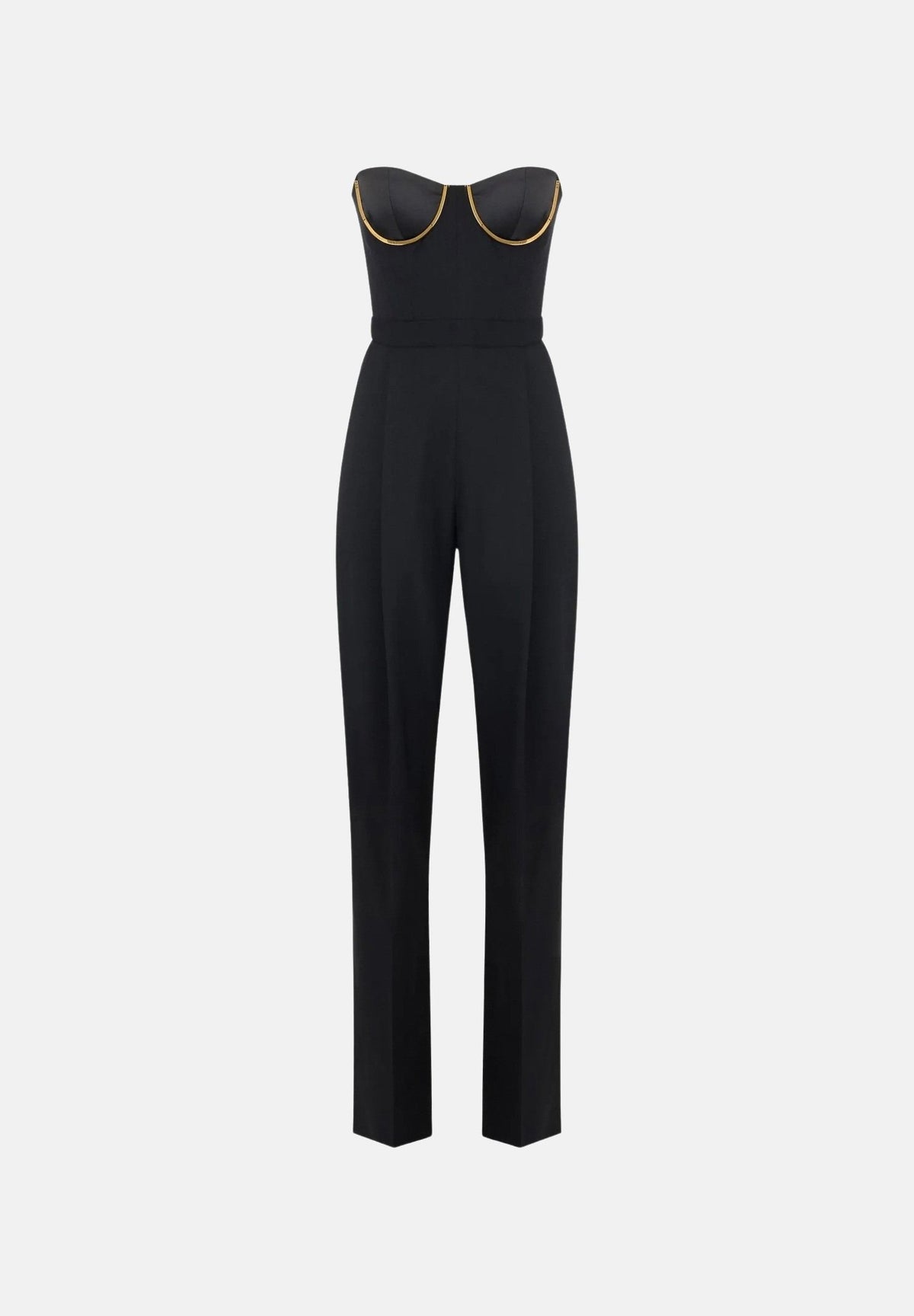 ELISABETTA FRANCHI Tuta in gabardina nera per donna con bustier a spalle scoperte e coppe gioiello TU07567E2 110 ELISABETTA FRANCHI