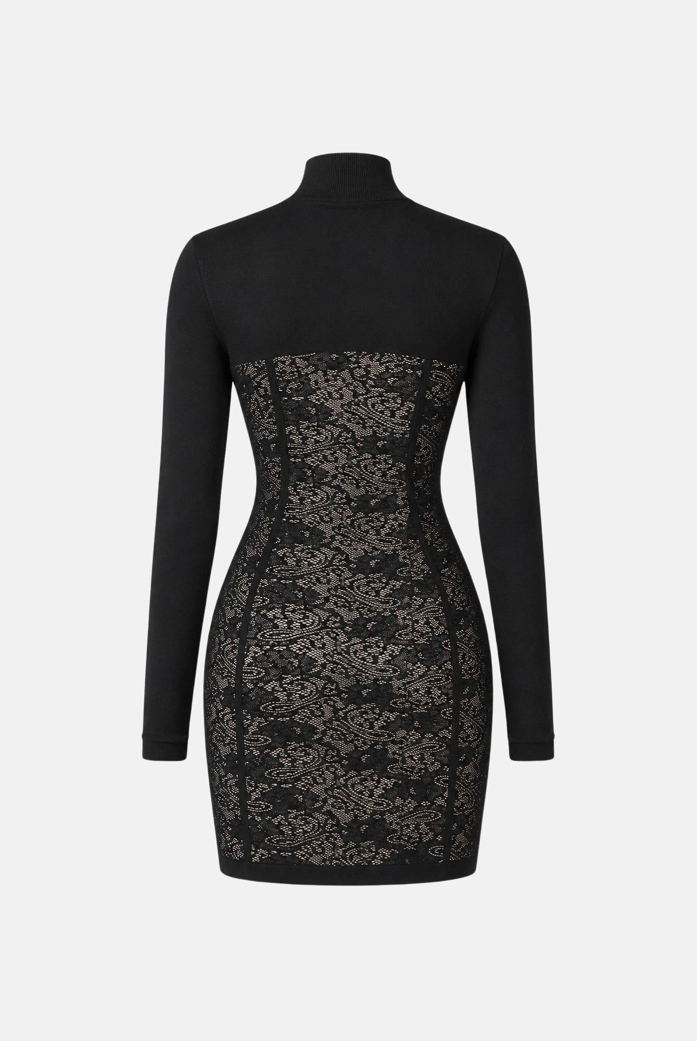 ELISABETTA FRANCHI Abito JACQUARD nero pelle da donna con motivo floreale e dettagli semitrasparenti. AM27Q66E2 FR9 ELISABETTA FRANCHI
