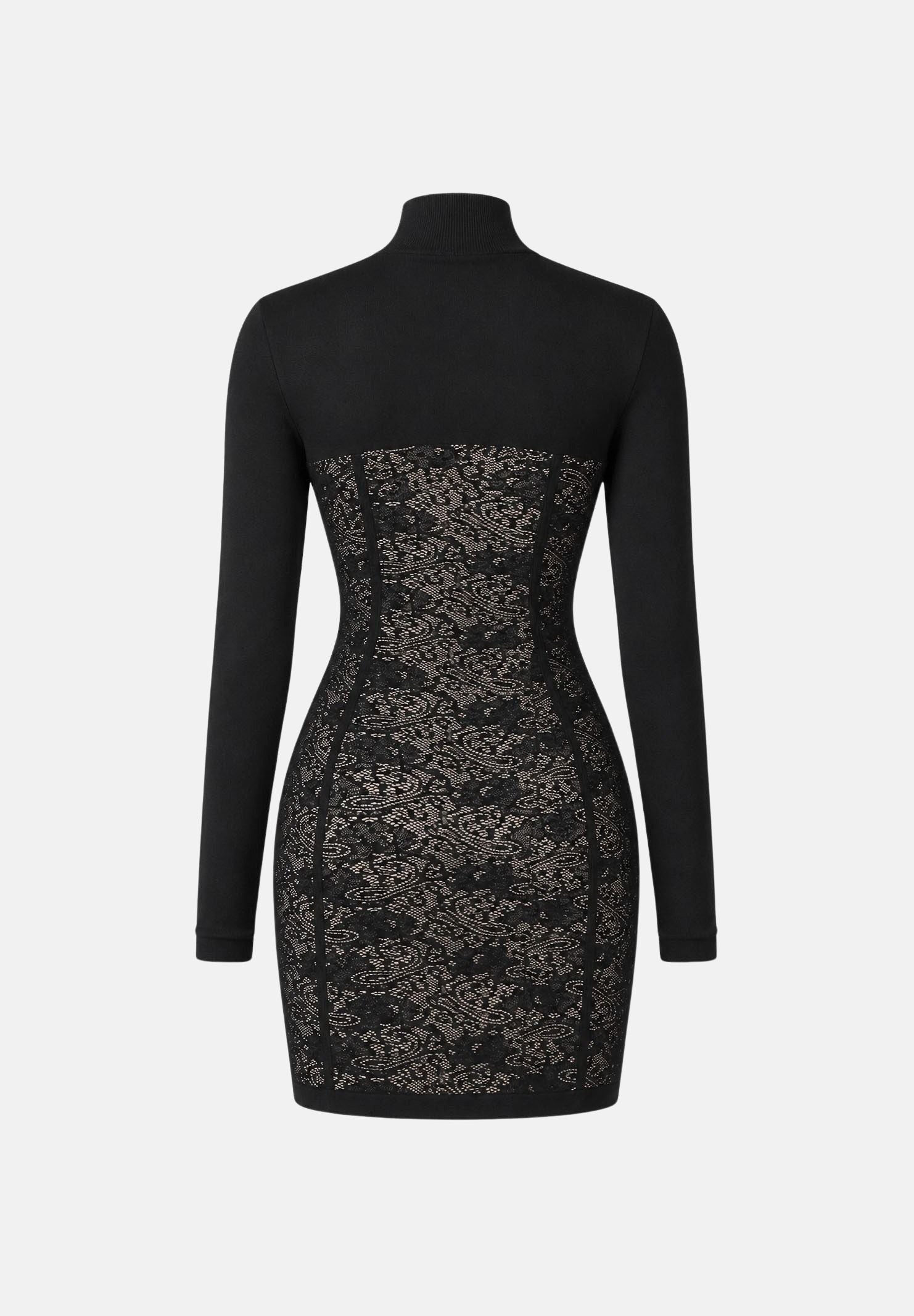 ELISABETTA FRANCHI Abito JACQUARD nero pelle da donna con motivo floreale e dettagli semitrasparenti. AM27Q66E2 FR9 ELISABETTA FRANCHI