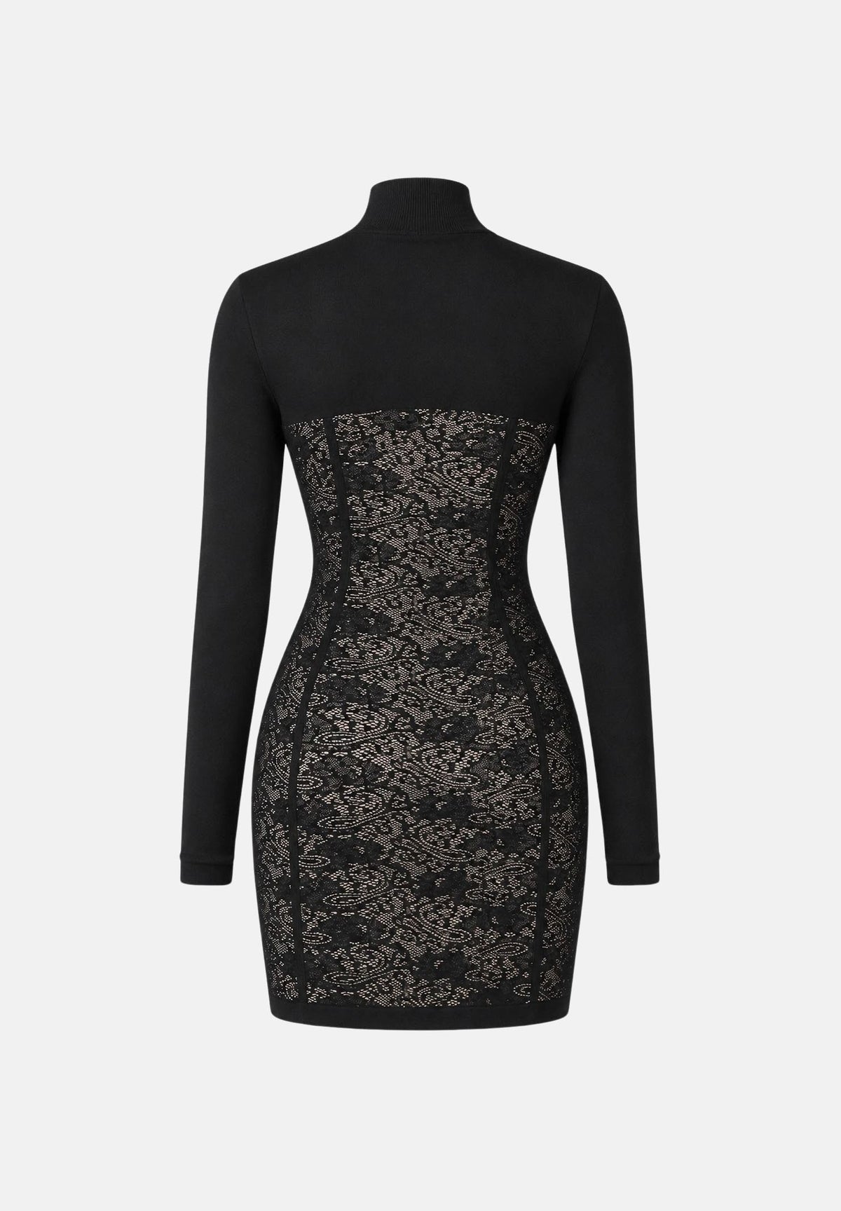 ELISABETTA FRANCHI Abito JACQUARD in maglia nero-pelle da donna con motivo floreale e dettagli semitrasparenti AM27Q66E2 FR9 ELISABETTA FRANCHI