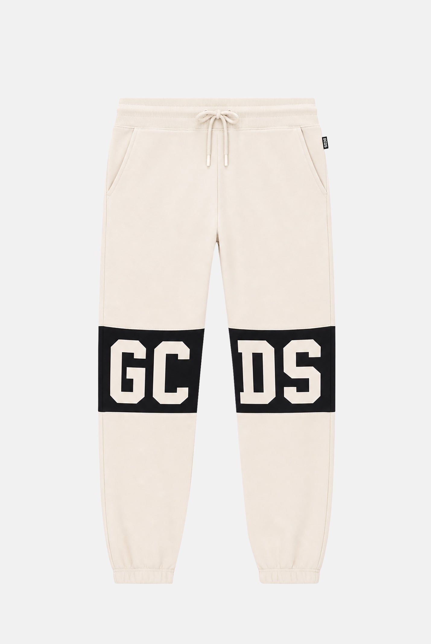 GCDS Pantalone sportivo panna per uomo e donna con banda logo a contrasto B1XM3001JD1 09 GCDS