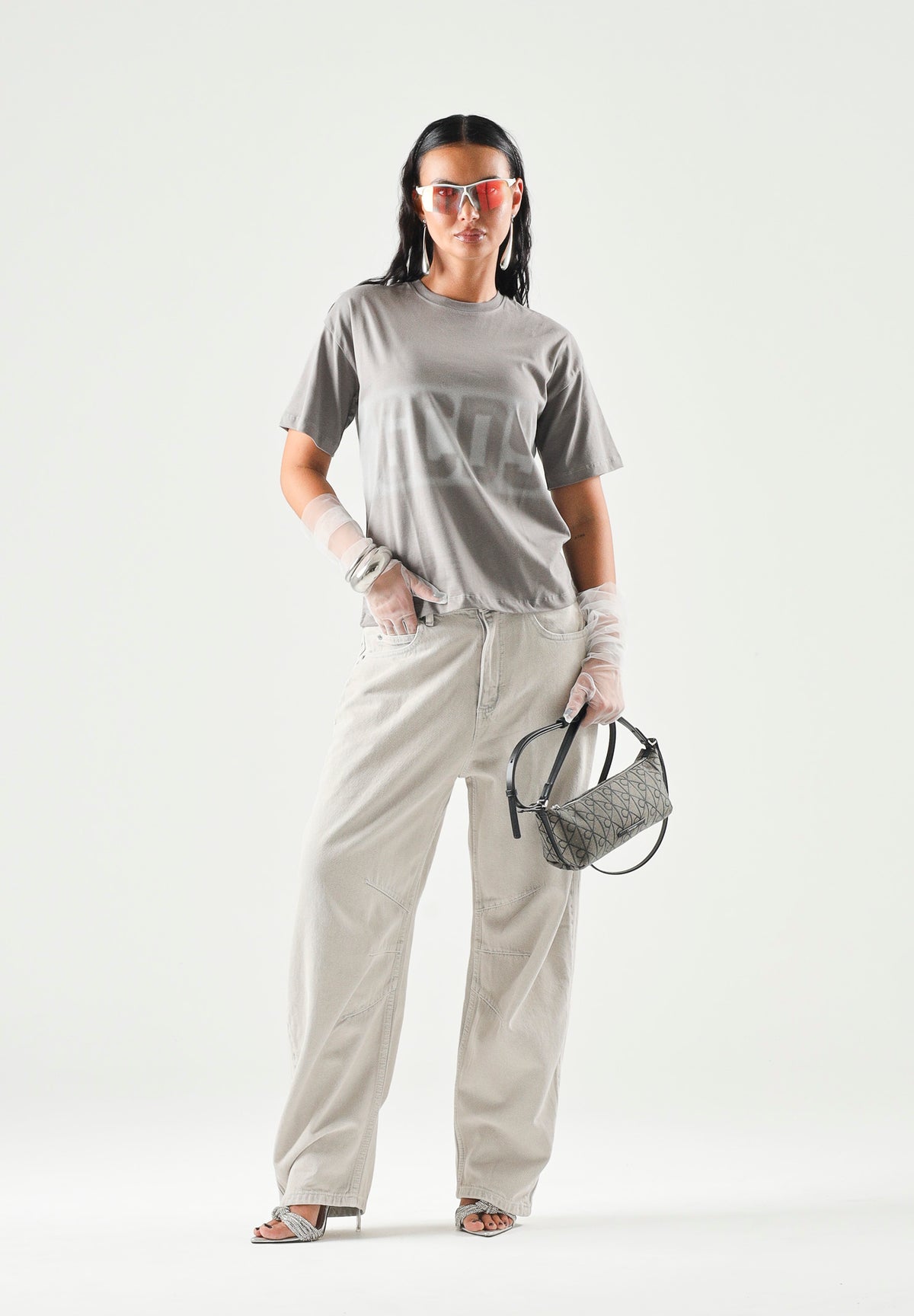 GCDS T-shirt manica corta LOGO Neutral Gray-Grey, grigio, per donna, ragazzi e bambini con logo iconico C2BJQC526J341 953I GCDS