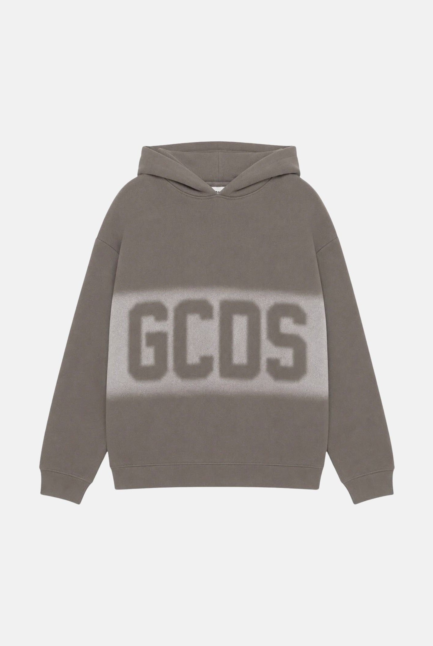 GCDS Felpa co cappuccio grigio neutro per donna, ragazzi e bambini con maxi logo GCDS a contrasto. C2BJQE528F342 953I GCDS