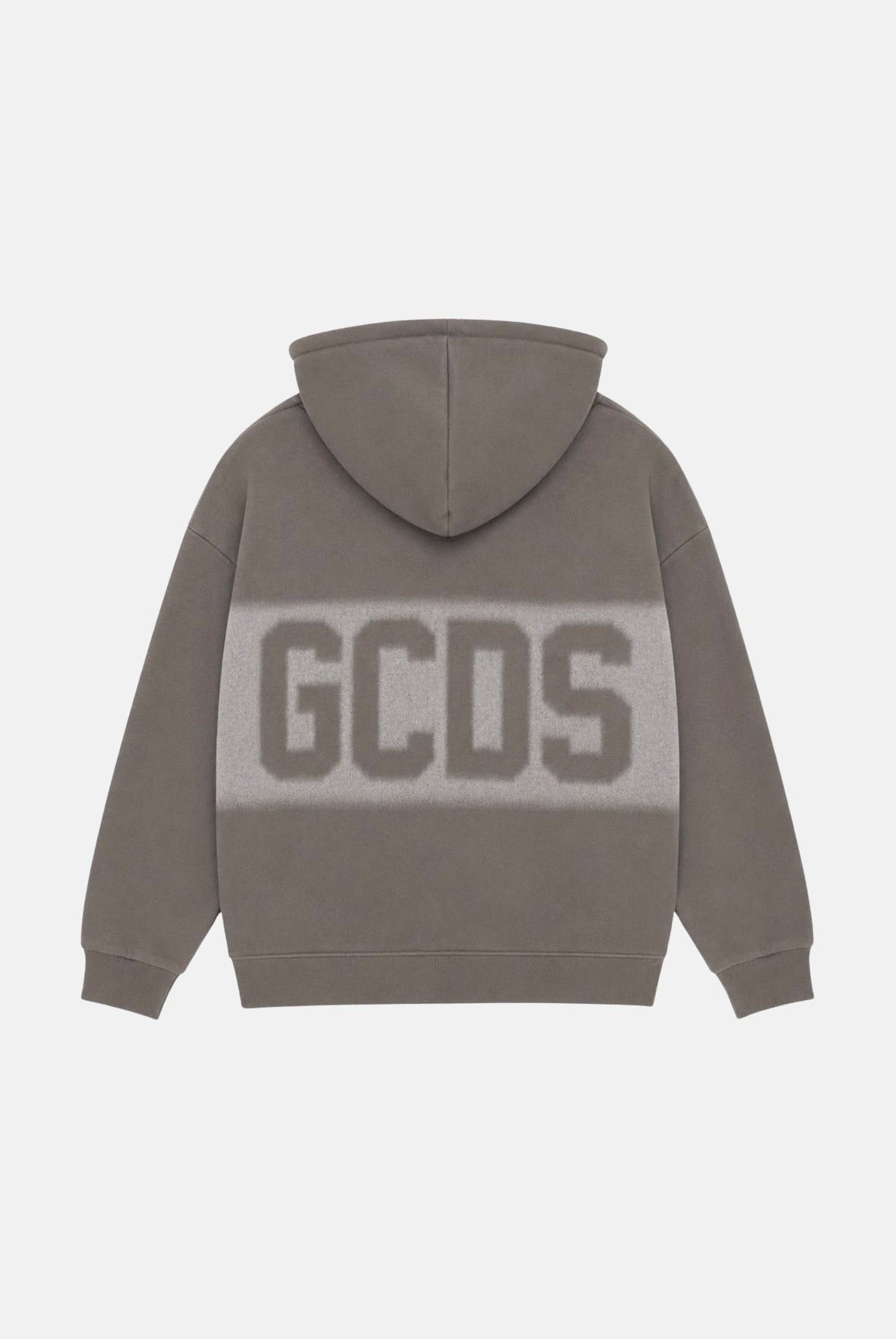 GCDS Felpa co cappuccio grigio neutro per donna, ragazzi e bambini con maxi logo GCDS a contrasto. C2BJQE528F342 953I GCDS