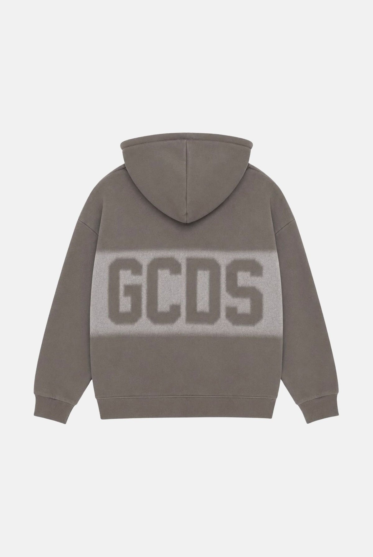 GCDS Felpa con cappuccio grigio neutro per donna, ragazzi e bambini con maxi logo GCDS a contrasto. C2BJQE528F342 953I GCDS
