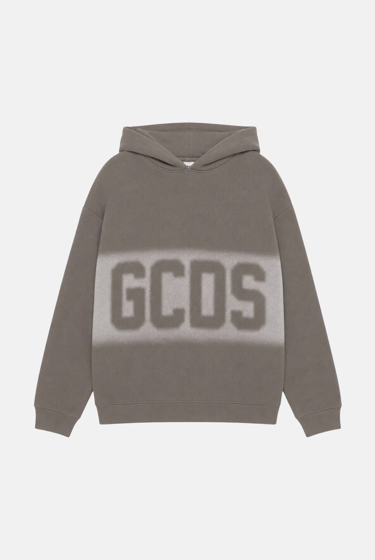 GCDS Felpa con cappuccio grigio neutro per donna, ragazzi e bambini con maxi logo GCDS a contrasto. C2BJQE528F342 953I GCDS