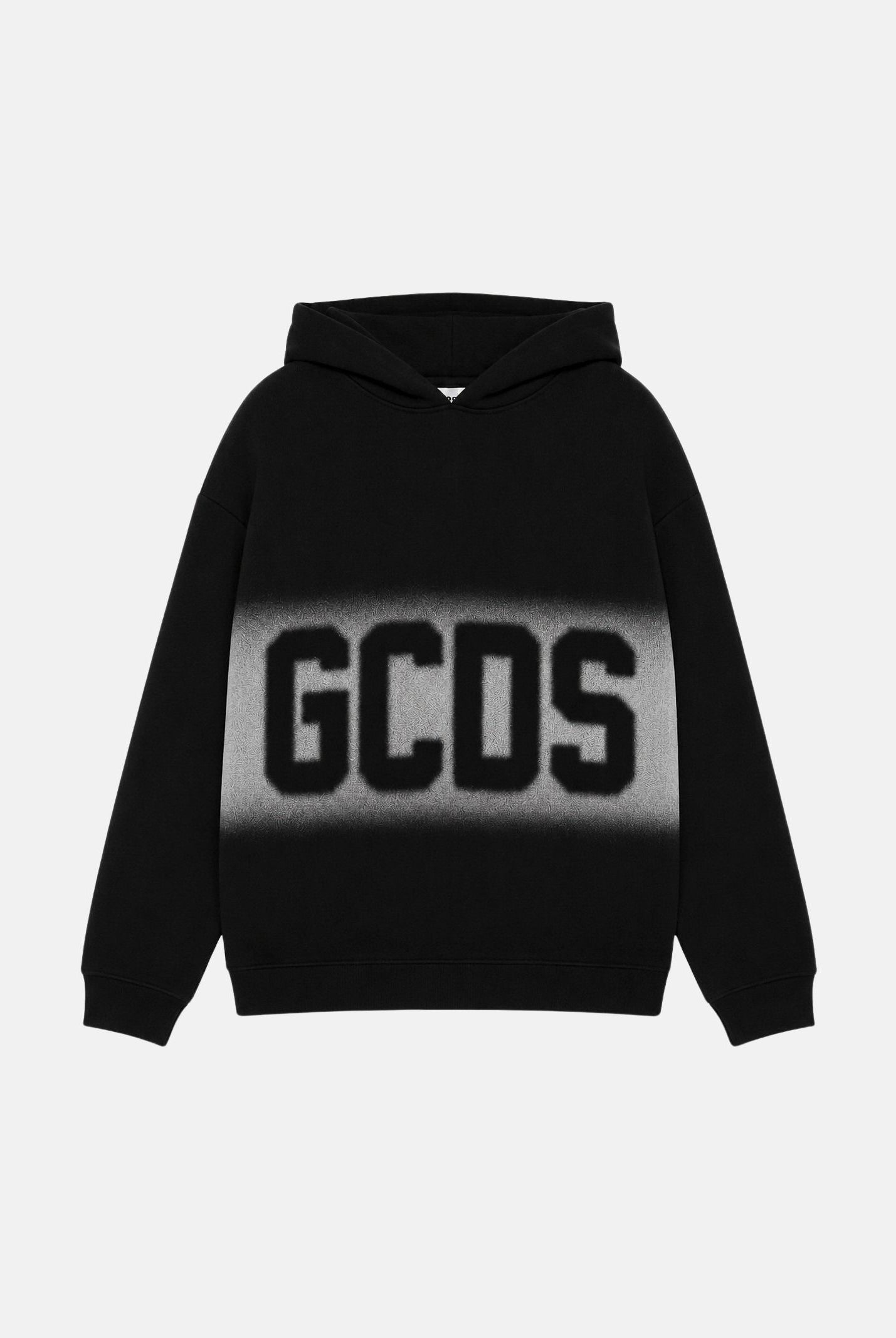 GCDS Felpa con cappucio nero e bianco, per bambino e bambina con maxi logo GCDS sfumato a contrasto. C2BJQE528F342J 999A GCDS