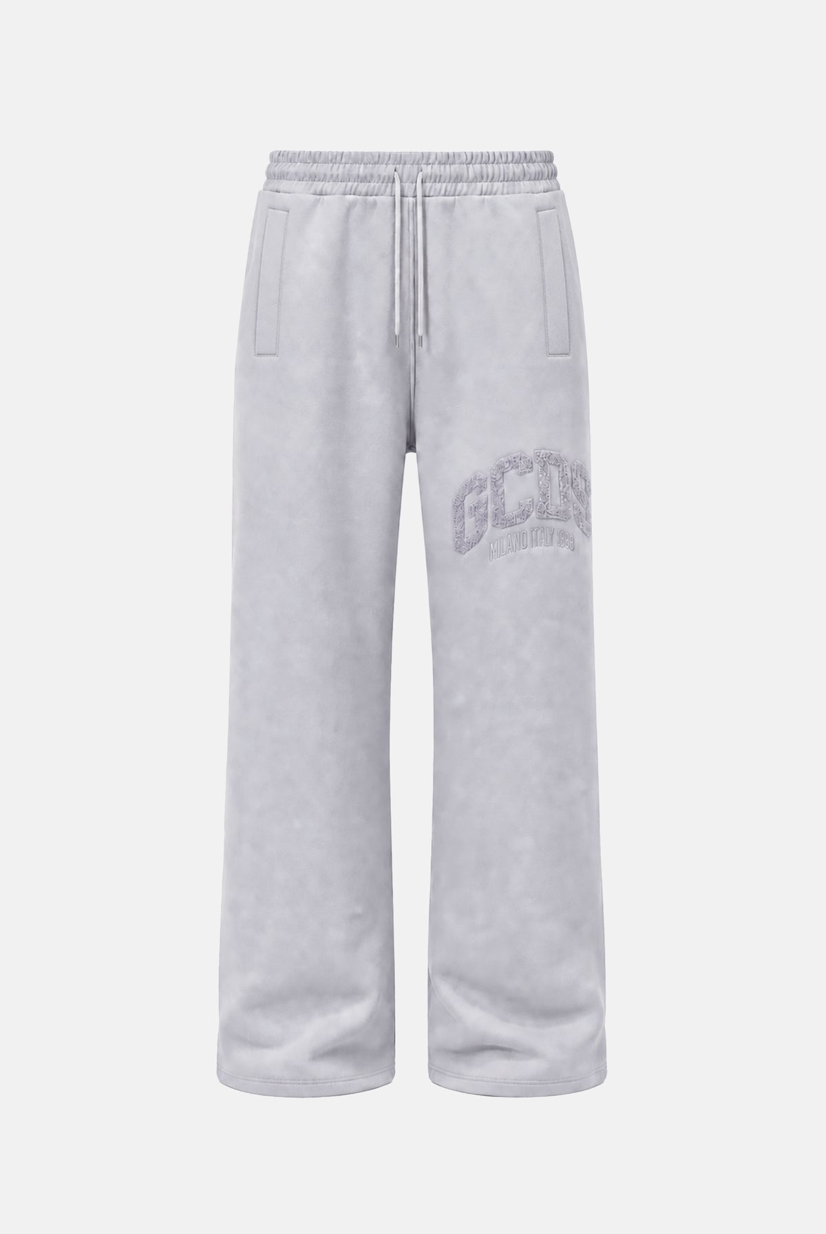 GCDS Pantaloni LOGO SWEATPANTS grigio per uomo e donna con logo ricamato sul fianco e coulisse in vita C2MWQI029F244 932I GCDS