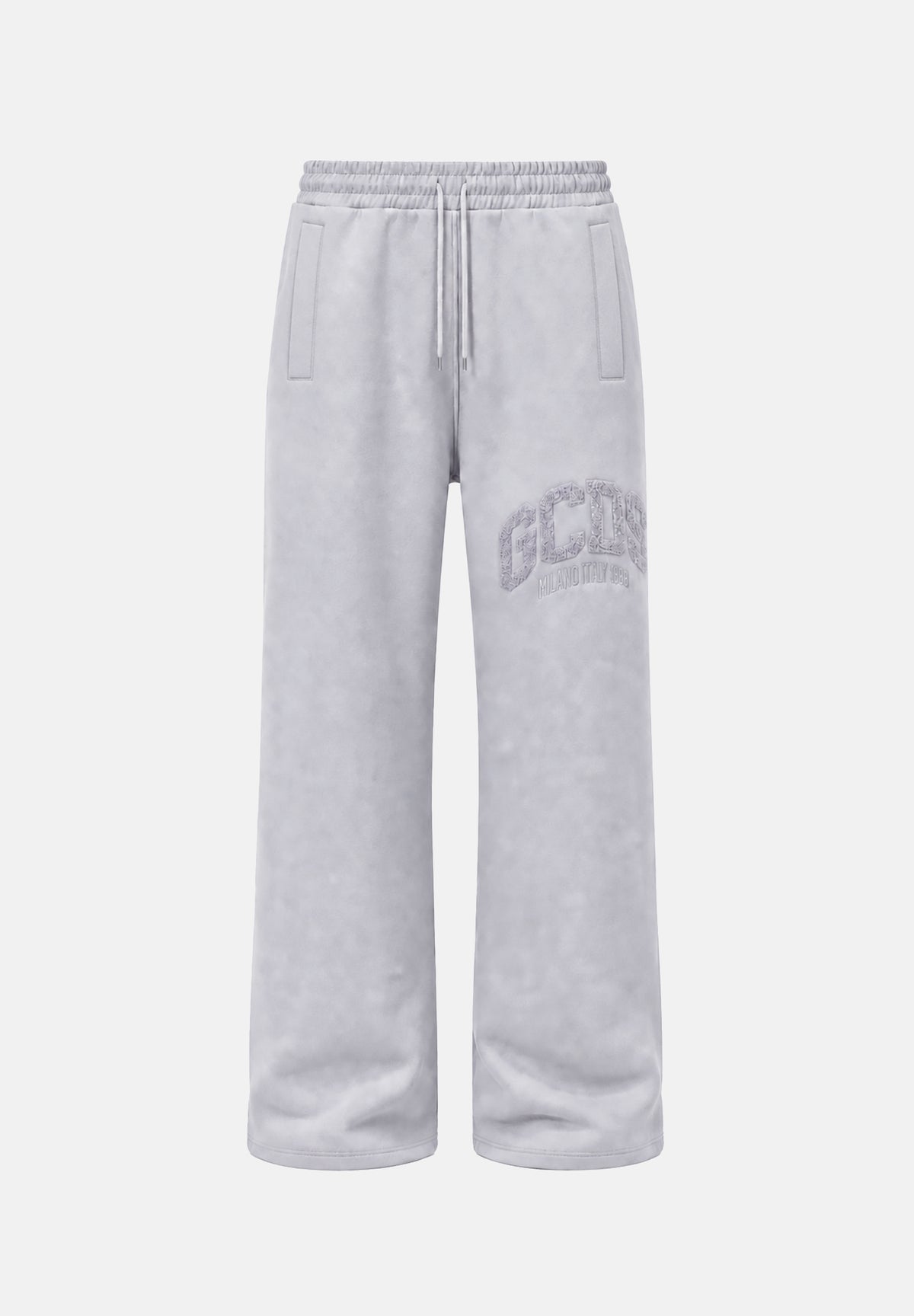 GCDS Pantaloni LOGO SWEATPANTS grigio per uomo e donna con logo ricamato sul fianco e coulisse in vita C2MWQI029F244 932I GCDS
