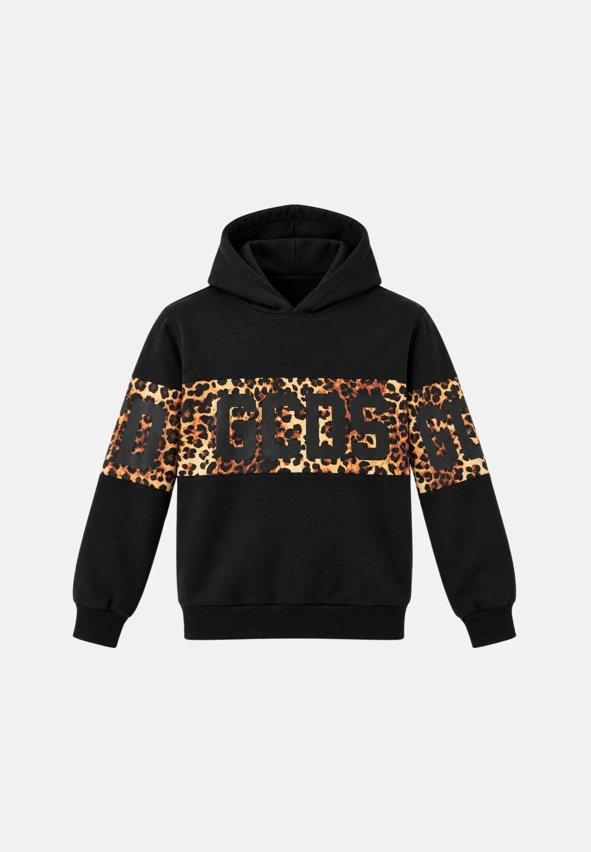 GCDS Felpa con cappuccio black-brown per bambina con stampa animalier leopardata Z0GJQE583F005J 999M GCDS