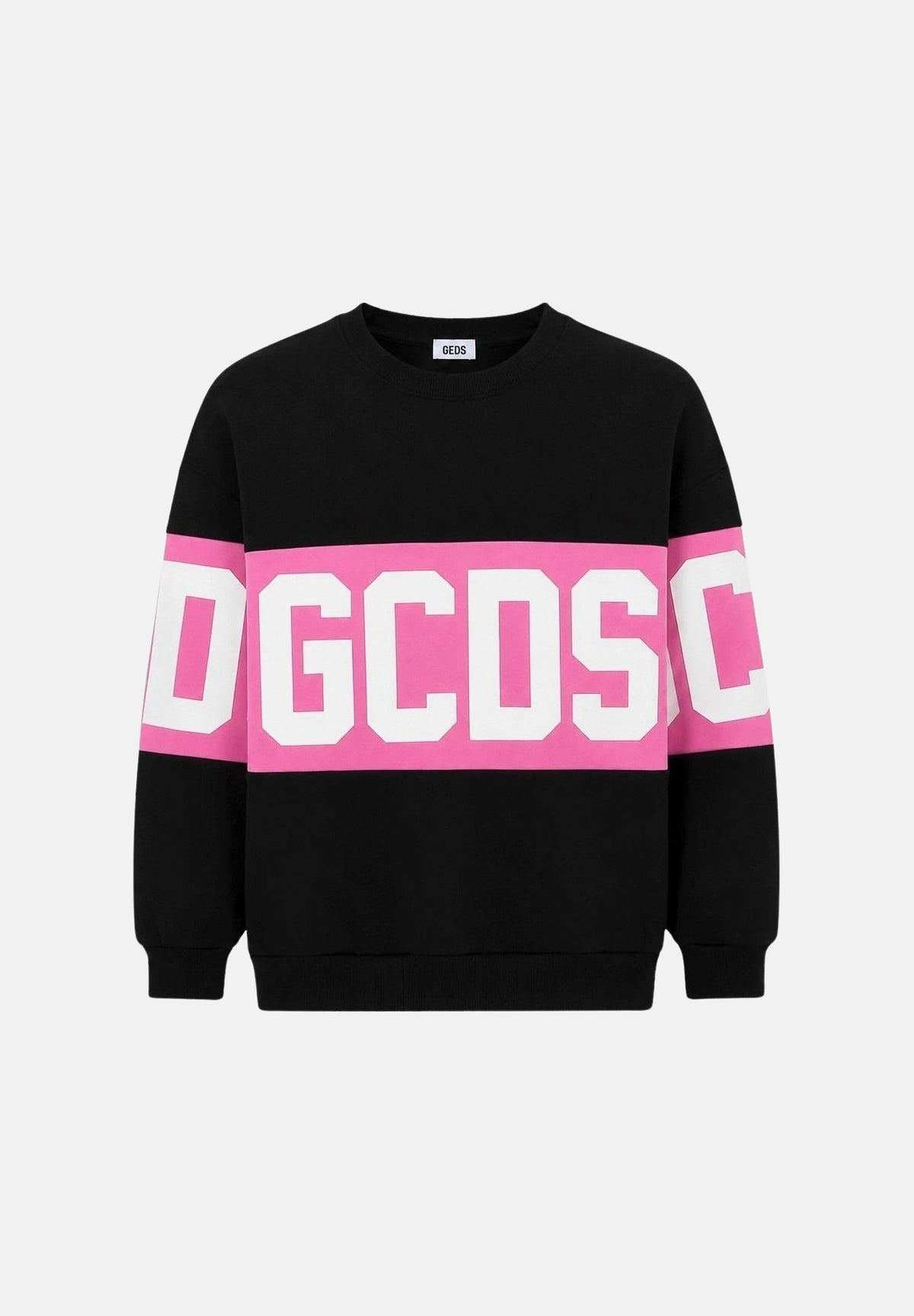 GCDS Felpa girocollo nero- rosa, per donna, ragazzi e bambini con logo iconico Z0GJQE584F004 999P GCDS