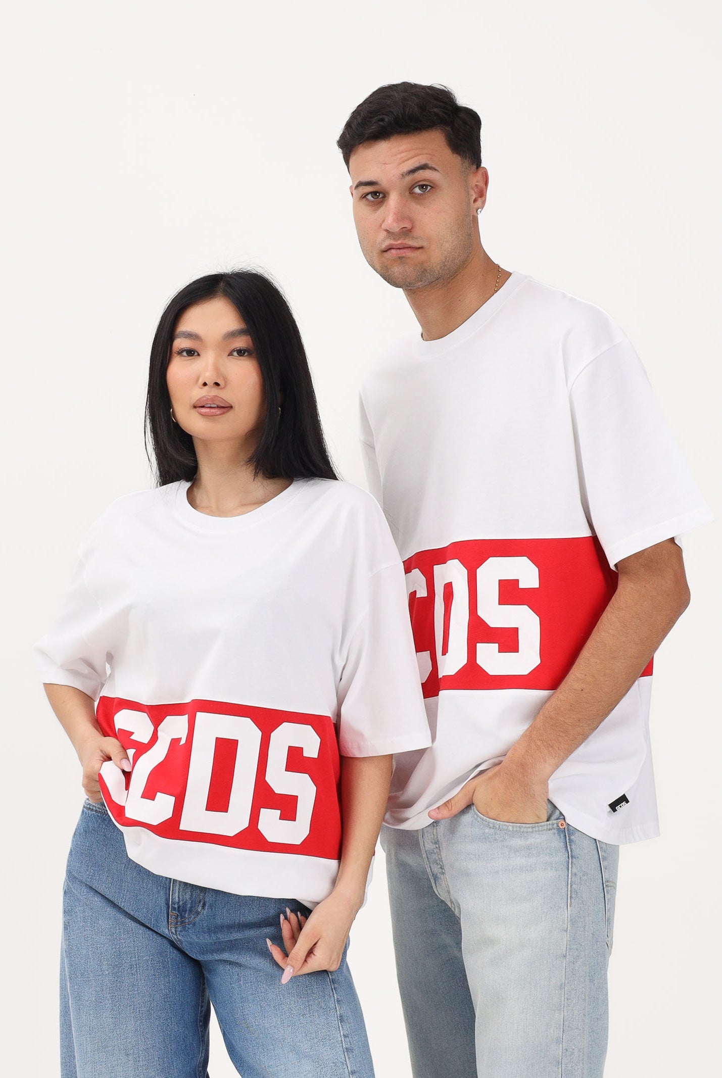 GCDS T-shirt a manica corta bianca per uomo e donna con stampa logo Z0MLQC140J101 100R GCDS
