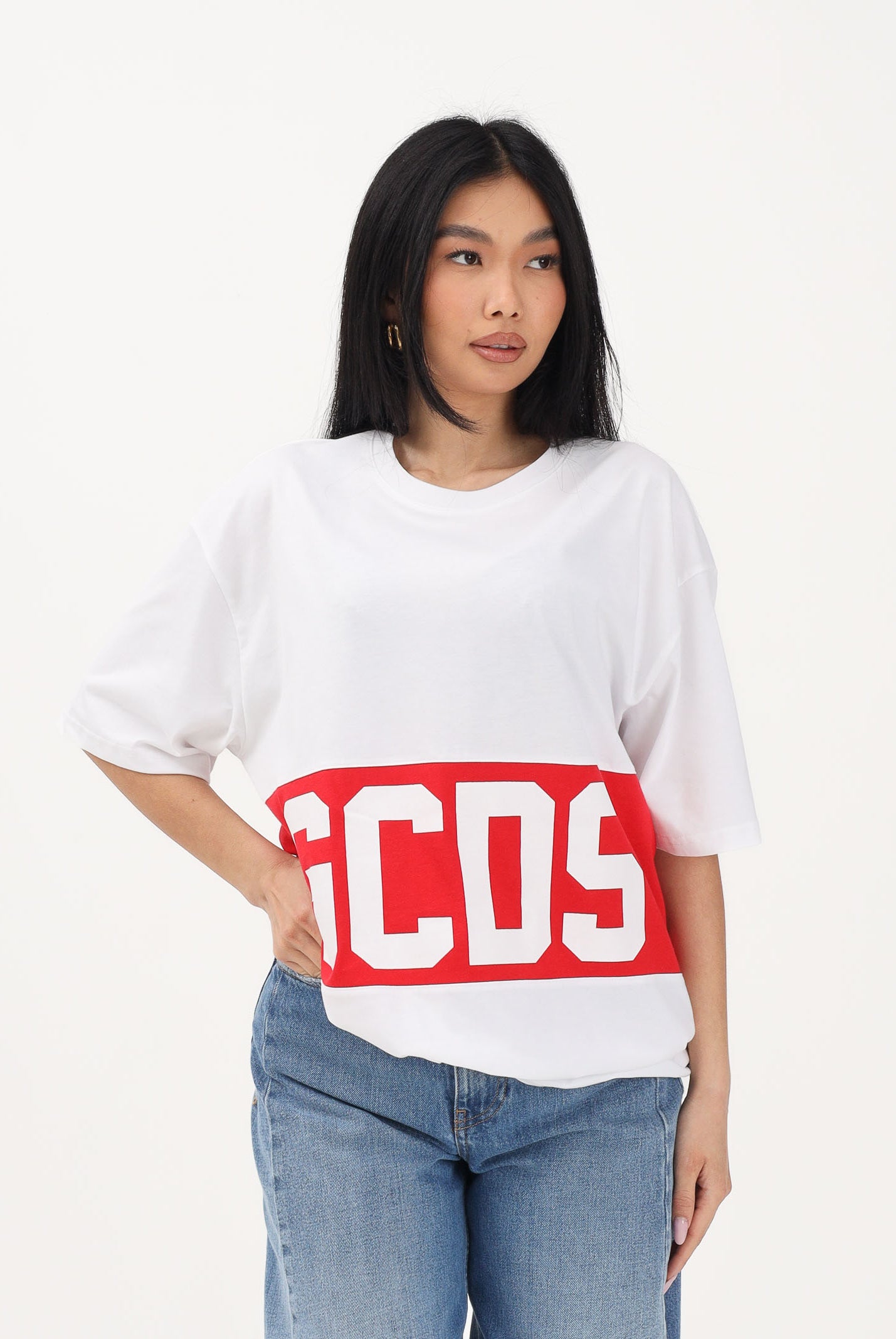 GCDS T-shirt a manica corta bianca per uomo e donna con stampa logo Z0MLQC140J101 100R GCDS