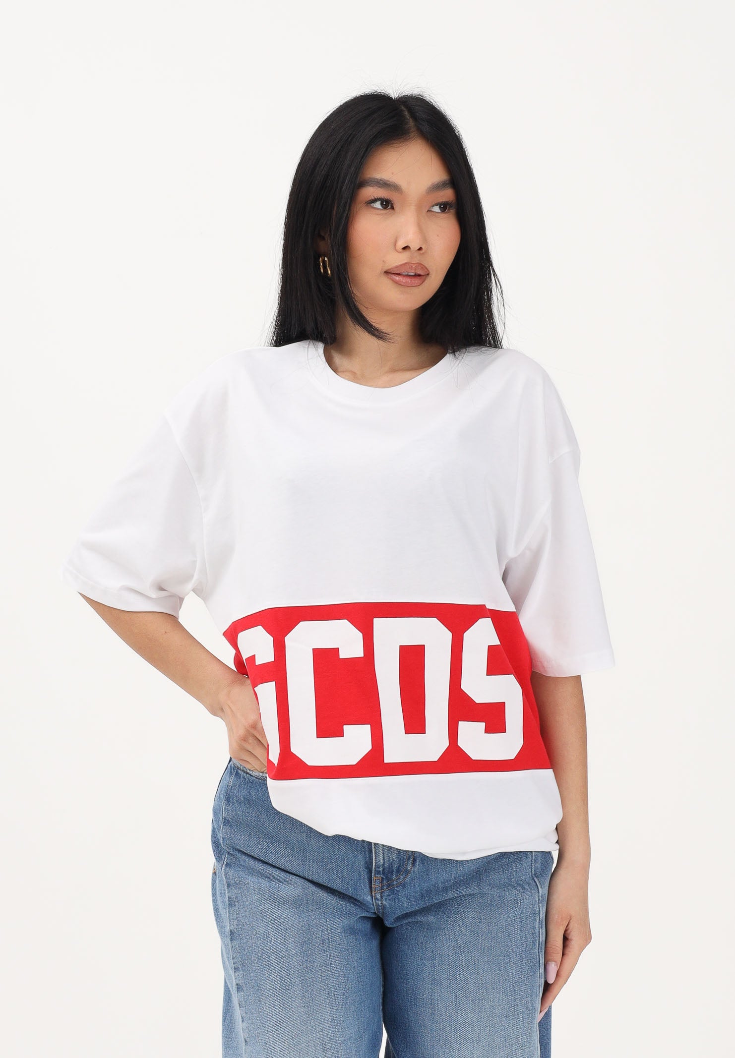GCDS T-shirt a manica corta bianca per uomo e donna con stampa logo Z0MLQC140J101 100R GCDS