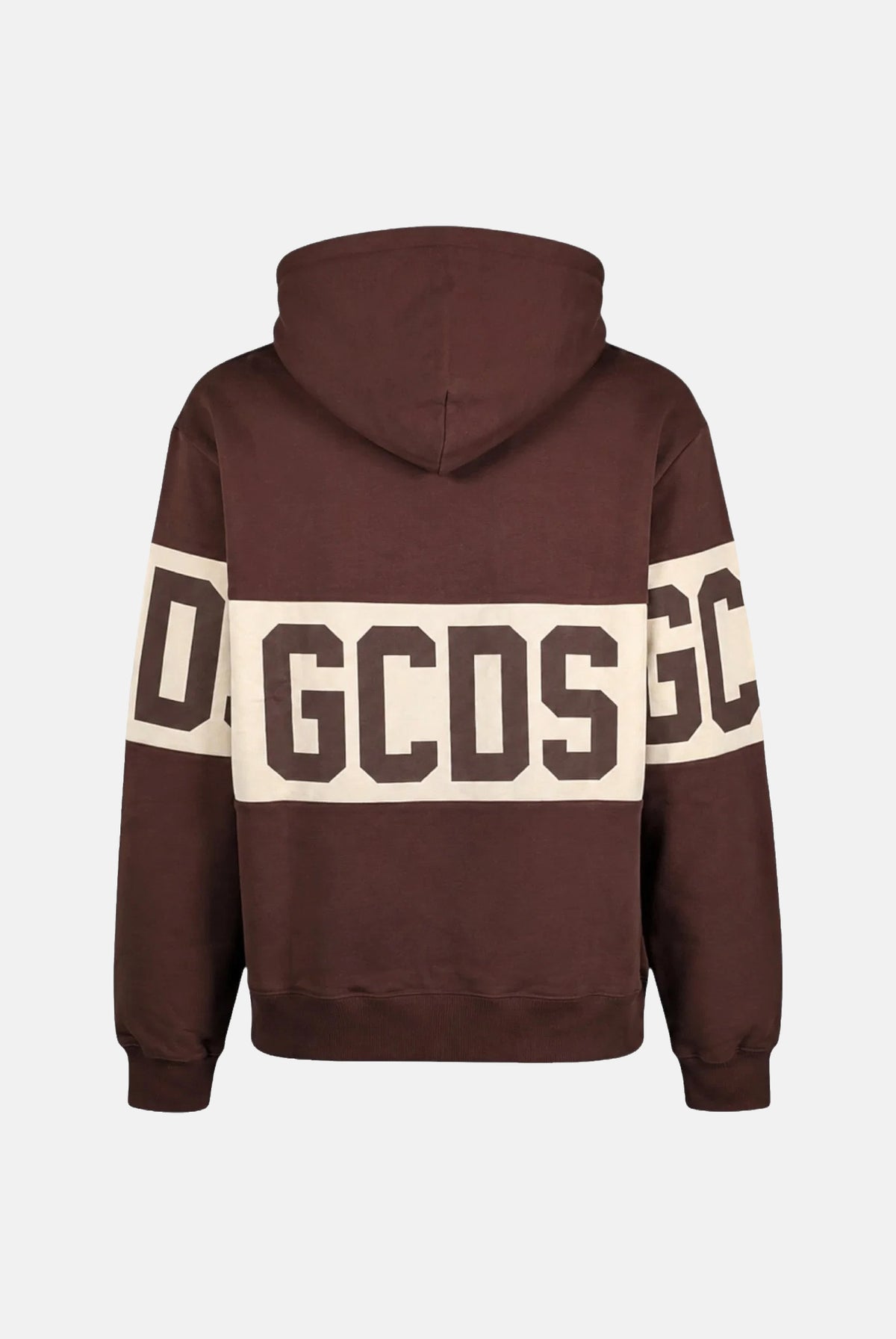 GCDS Felpa con cappuccio COLOUR-BLOCK french roast marrone per uomo e donna con maxi banda logata Z0MLQE138F004 387U GCDS