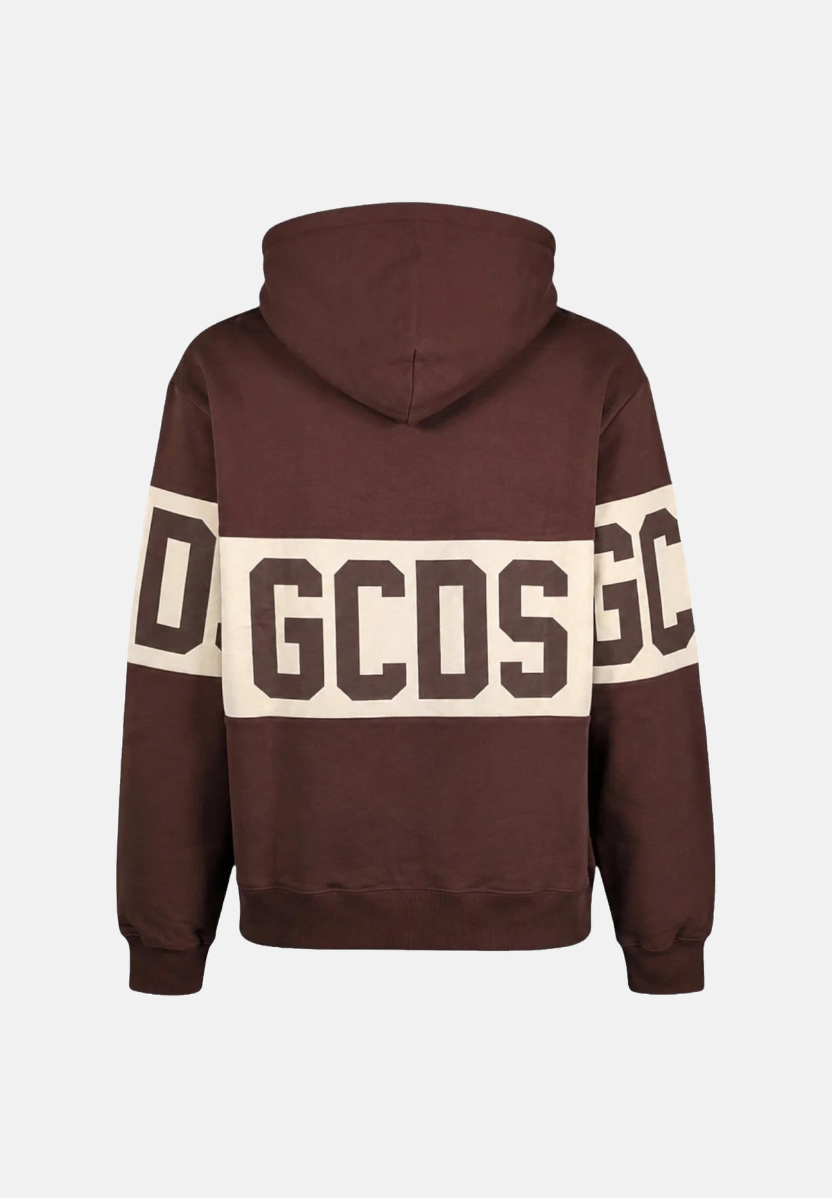 GCDS Felpa con cappuccio COLOUR-BLOCK french roast marrone per uomo e donna con maxi banda logata Z0MLQE138F004 387U GCDS