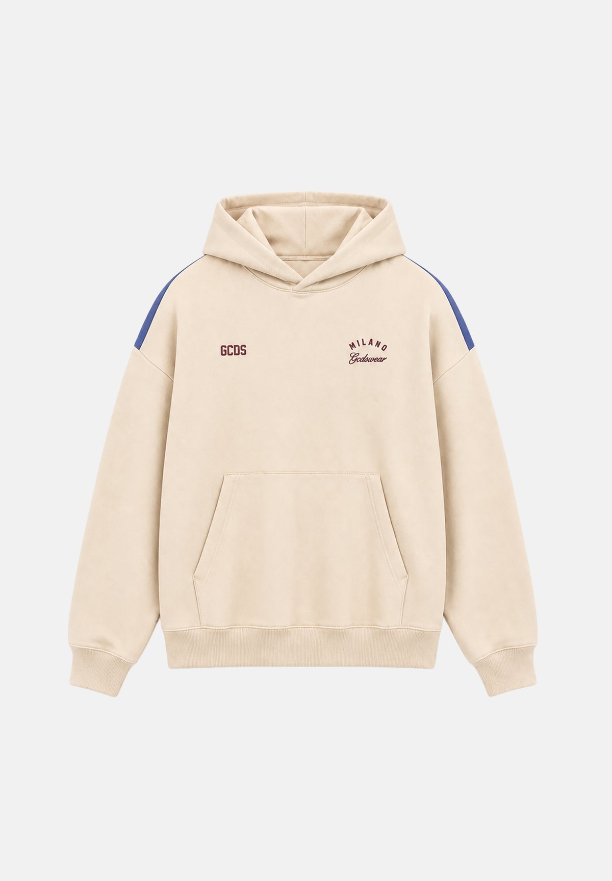 GCDS Felpa con cappuccio HOODIE WITH STRIPES beige per uomo e donna con bande blu sulle spalle. Z0MLQE213F245 379E GCDS