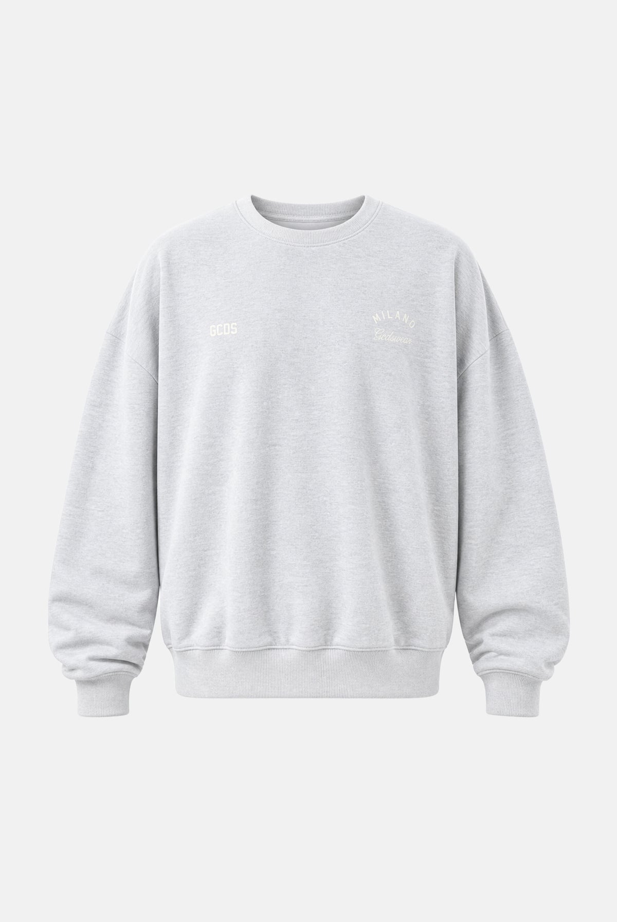 GCDS Felpa girocollo vapor grey-grigio per uomo e donna con ricamo tono su tono. Z0MLQE215F245 909P GCDS