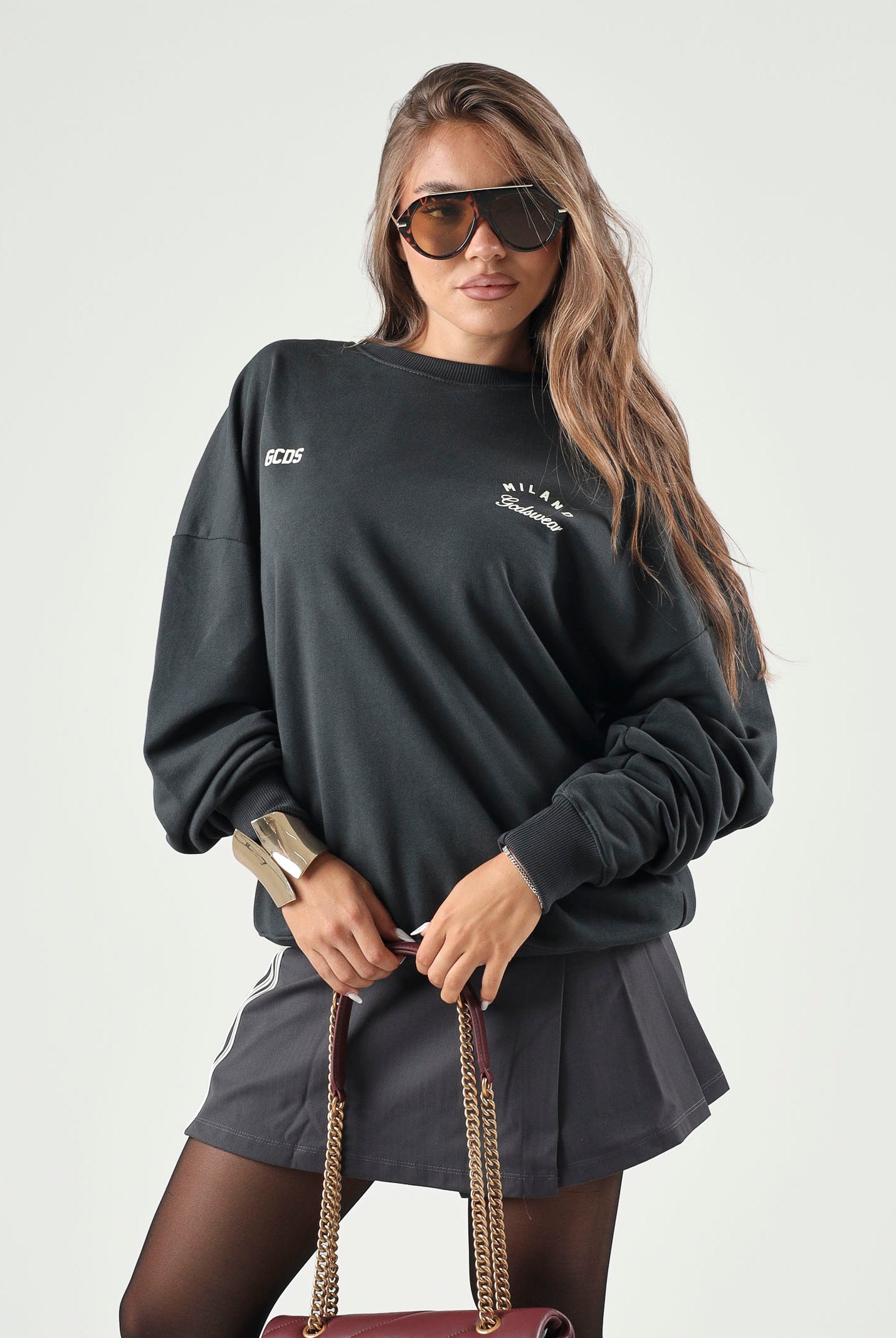 GCDS Felpa girocollo MINI LOGO SWEATSHIRT meteorite-blu notte per uomo e donna Z0MLQE215F245 990J GCDS