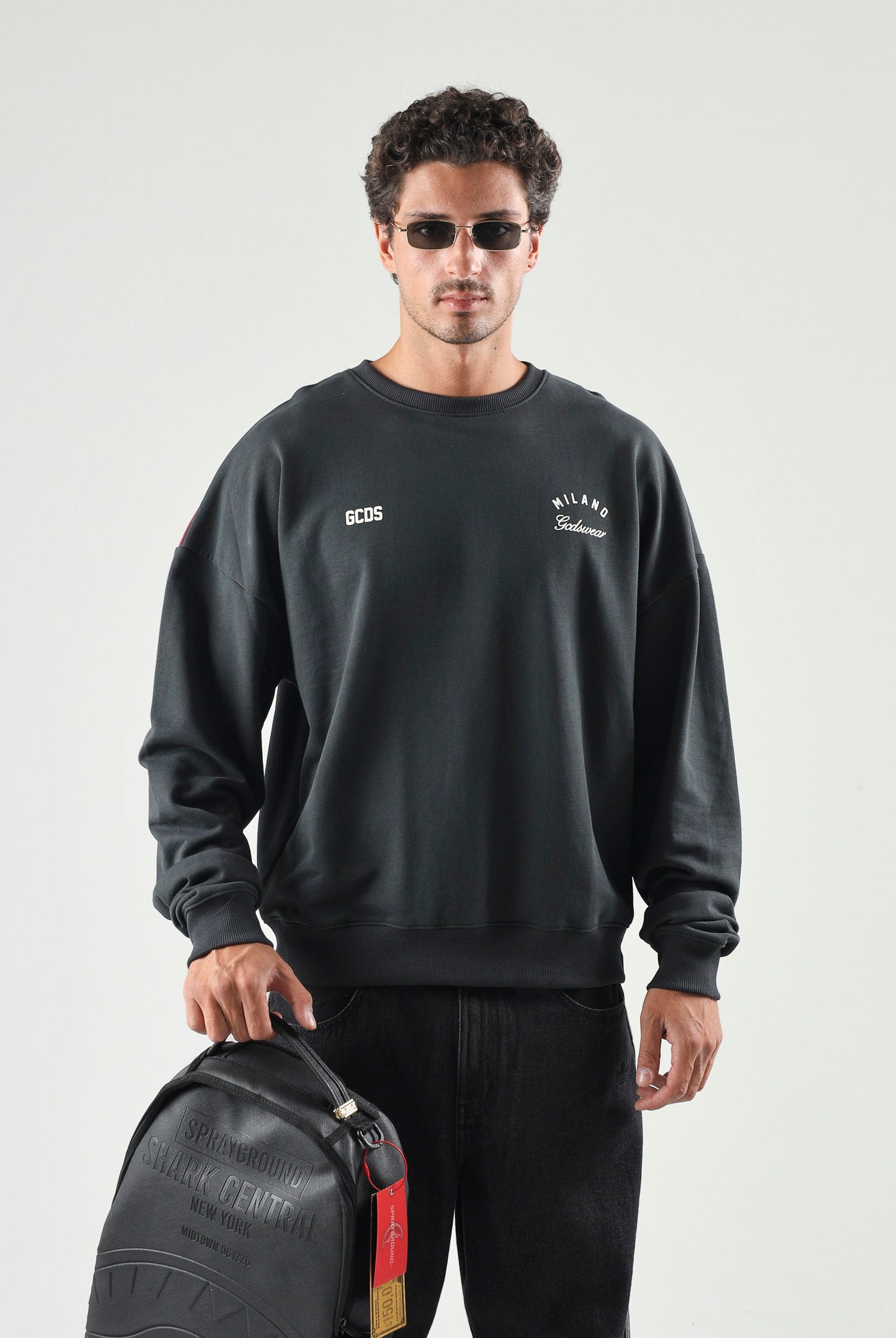 GCDS Felpa girocollo MINI LOGO SWEATSHIRT meteorite-blu notte per uomo e donna Z0MLQE215F245 990J GCDS