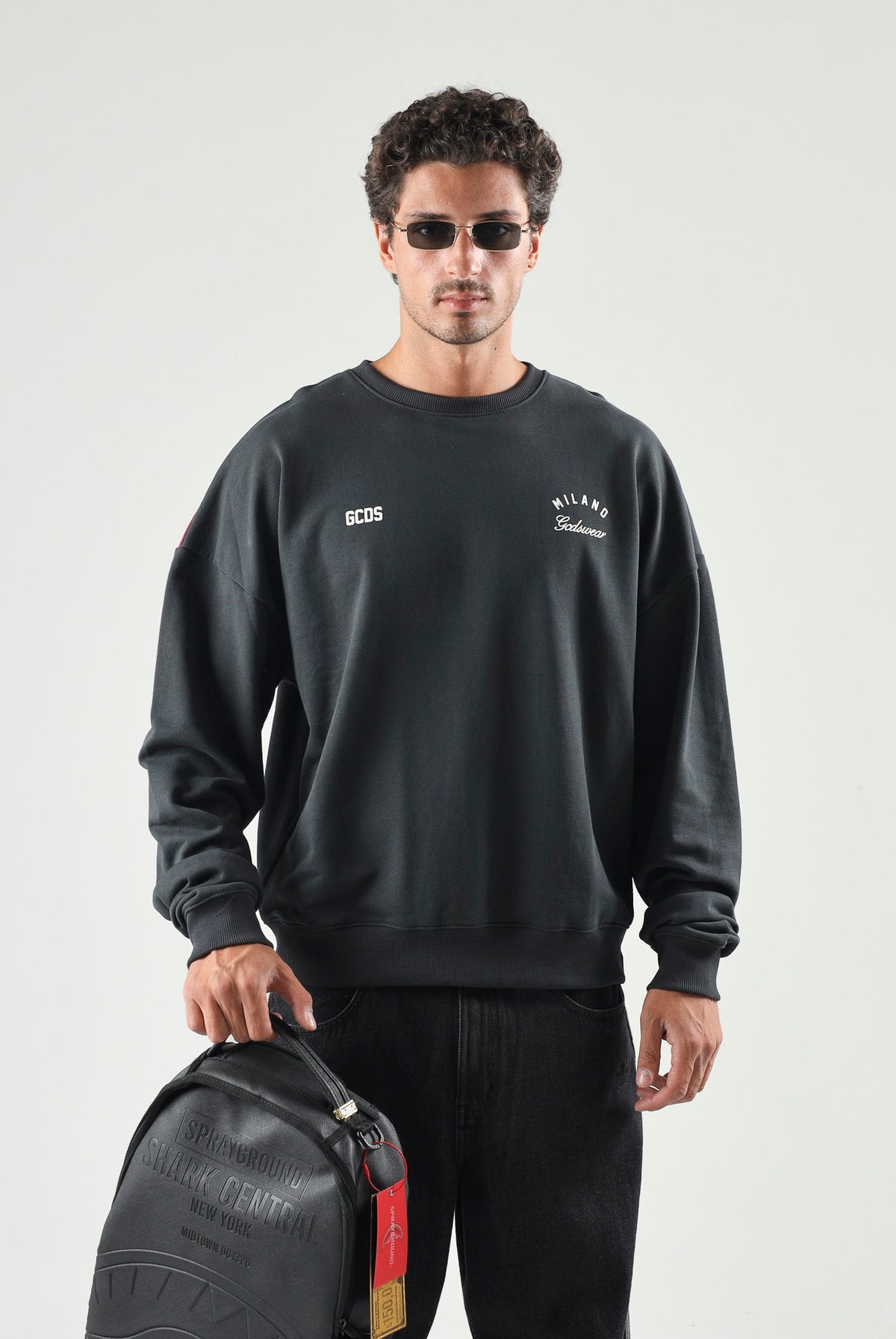 GCDS Felpa girocollo MINI LOGO SWEATSHIRT meteorite-blu notte per uomo e donna con mini logo iconico Z0MLQE215F245 990J GCDS