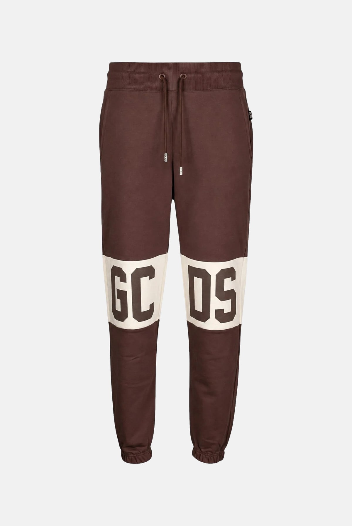 GCDS Pantaloni COLOUR-BLOCK LOGO french roast marrone per uomo e donna con banda bicolore sulle ginocchia Z0MLQI209F004 387U GCDS