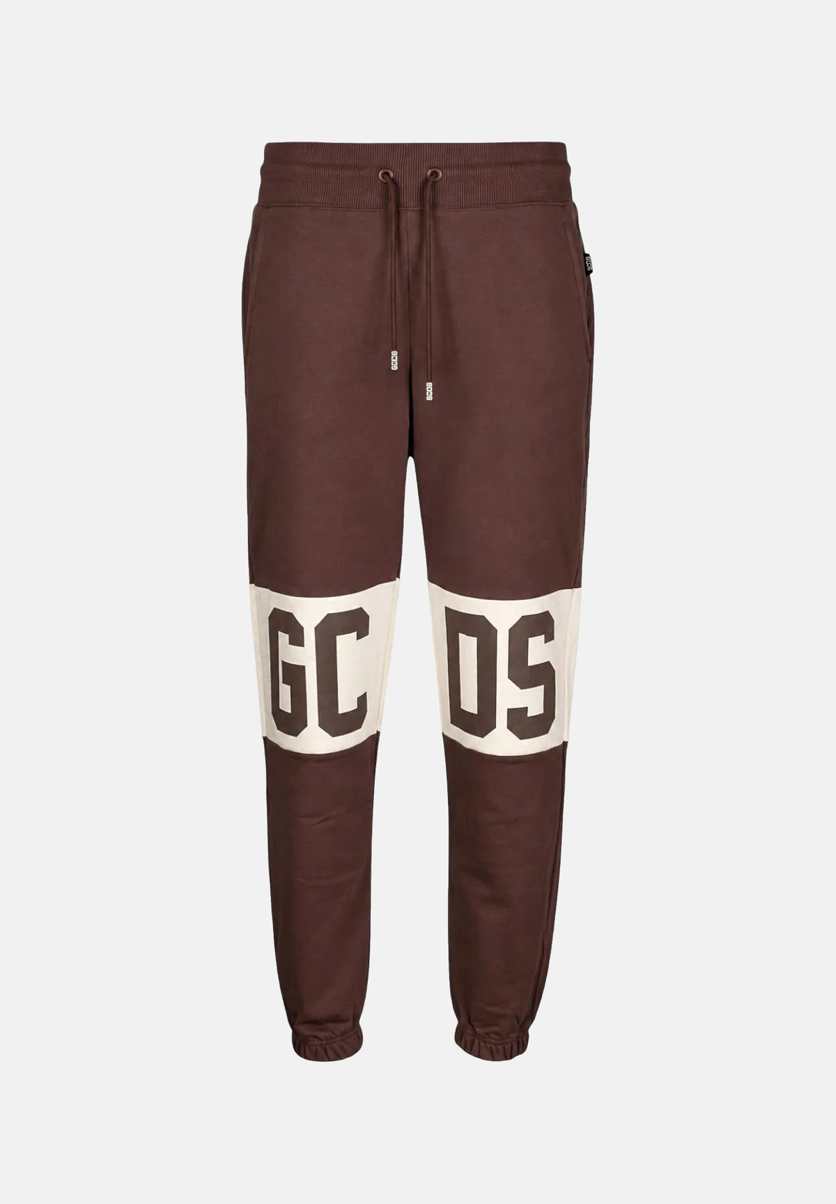 GCDS Pantaloni COLOUR-BLOCK LOGO french roast marrone per uomo e donna con banda bicolore sulle ginocchia Z0MLQI209F004 387U GCDS