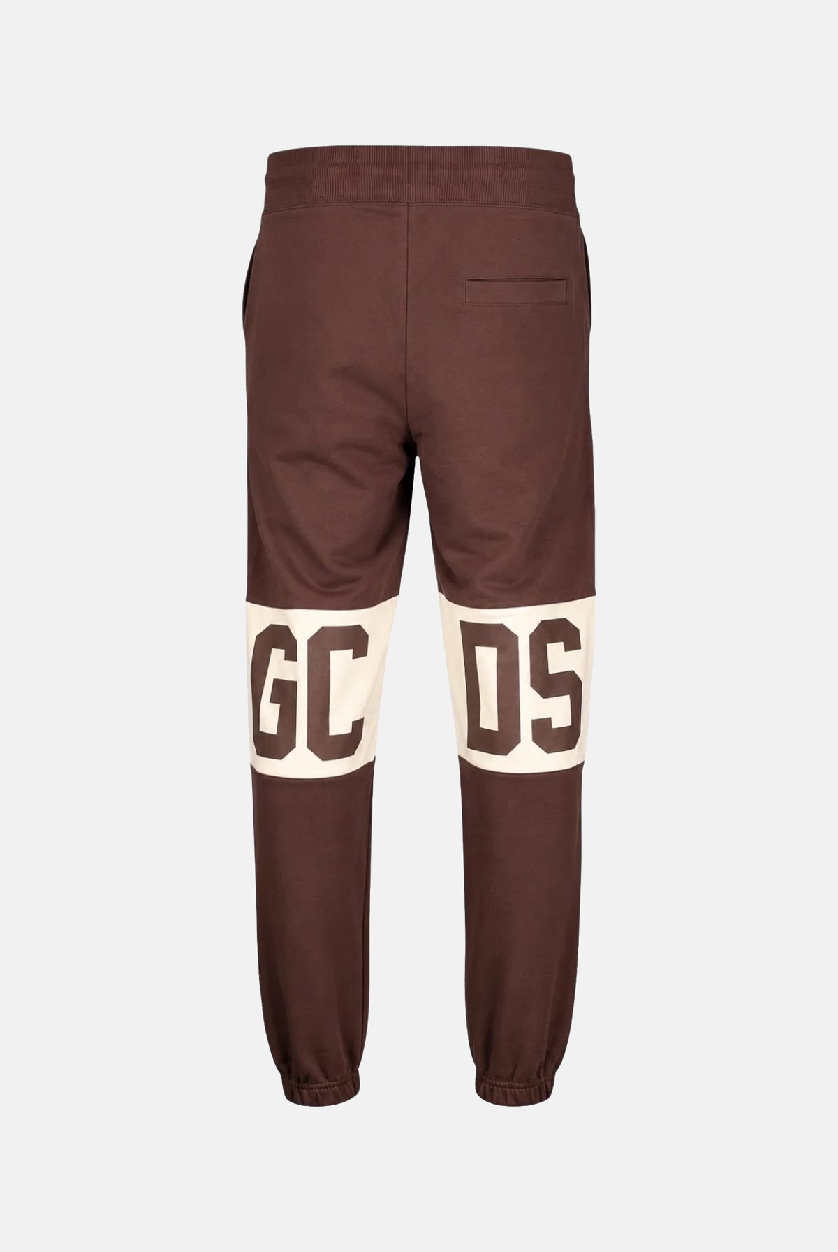 GCDS Pantaloni COLOUR-BLOCK LOGO french roast marrone per uomo e donna con banda bicolore sulle ginocchia Z0MLQI209F004 387U GCDS