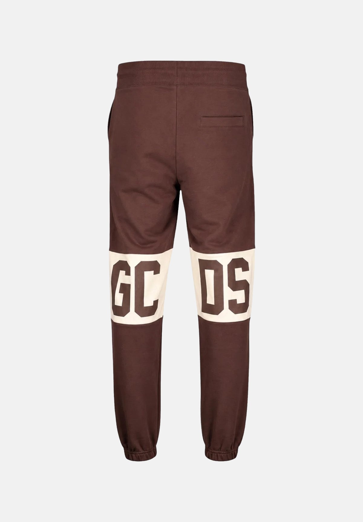 GCDS Pantaloni COLOUR-BLOCK LOGO french roast marrone per uomo e donna con banda bicolore sulle ginocchia Z0MLQI209F004 387U GCDS