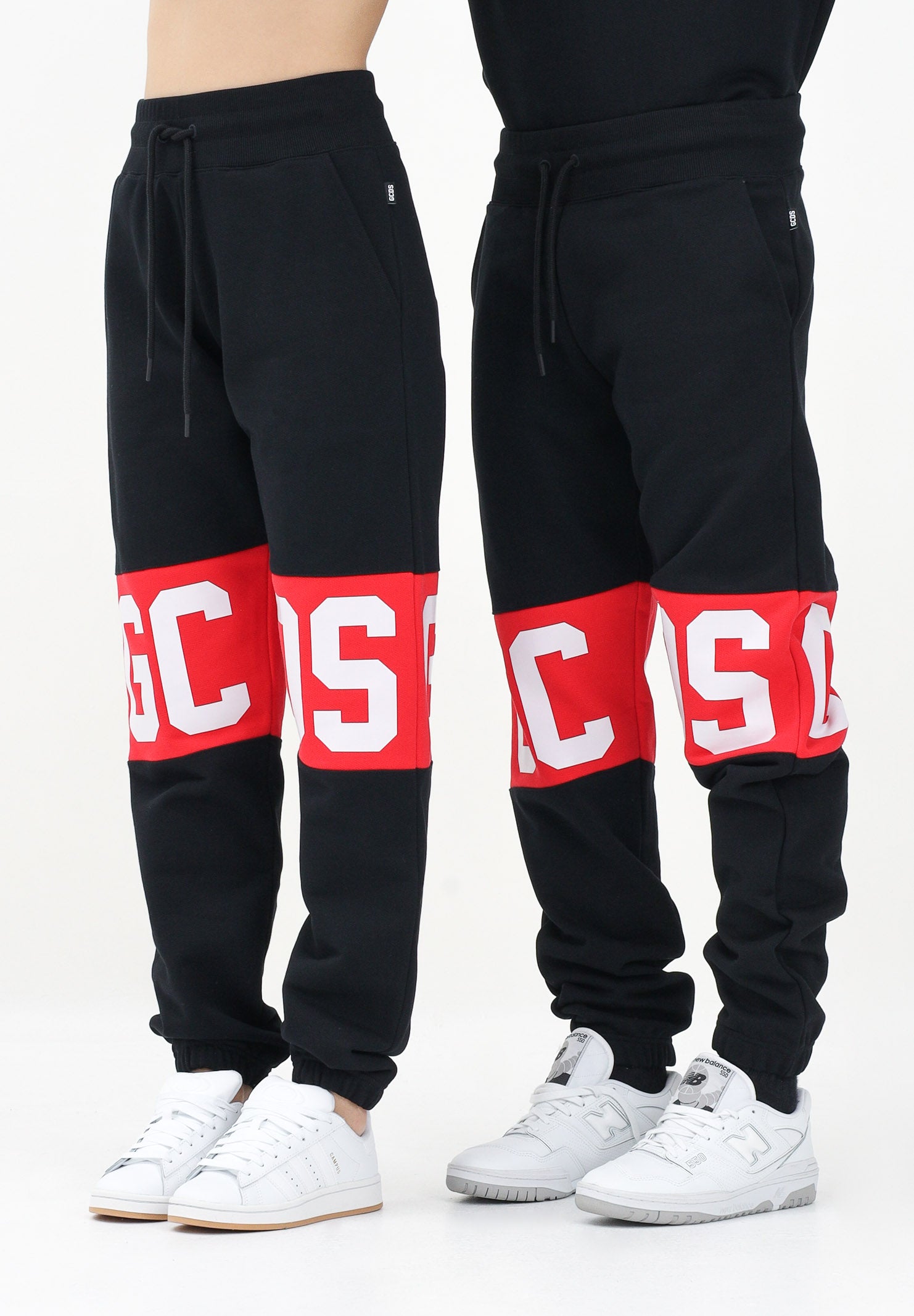GCDS Pantalone sportivo nero per uomo e donna con banda logo Z0MLQI209F004 999R GCDS