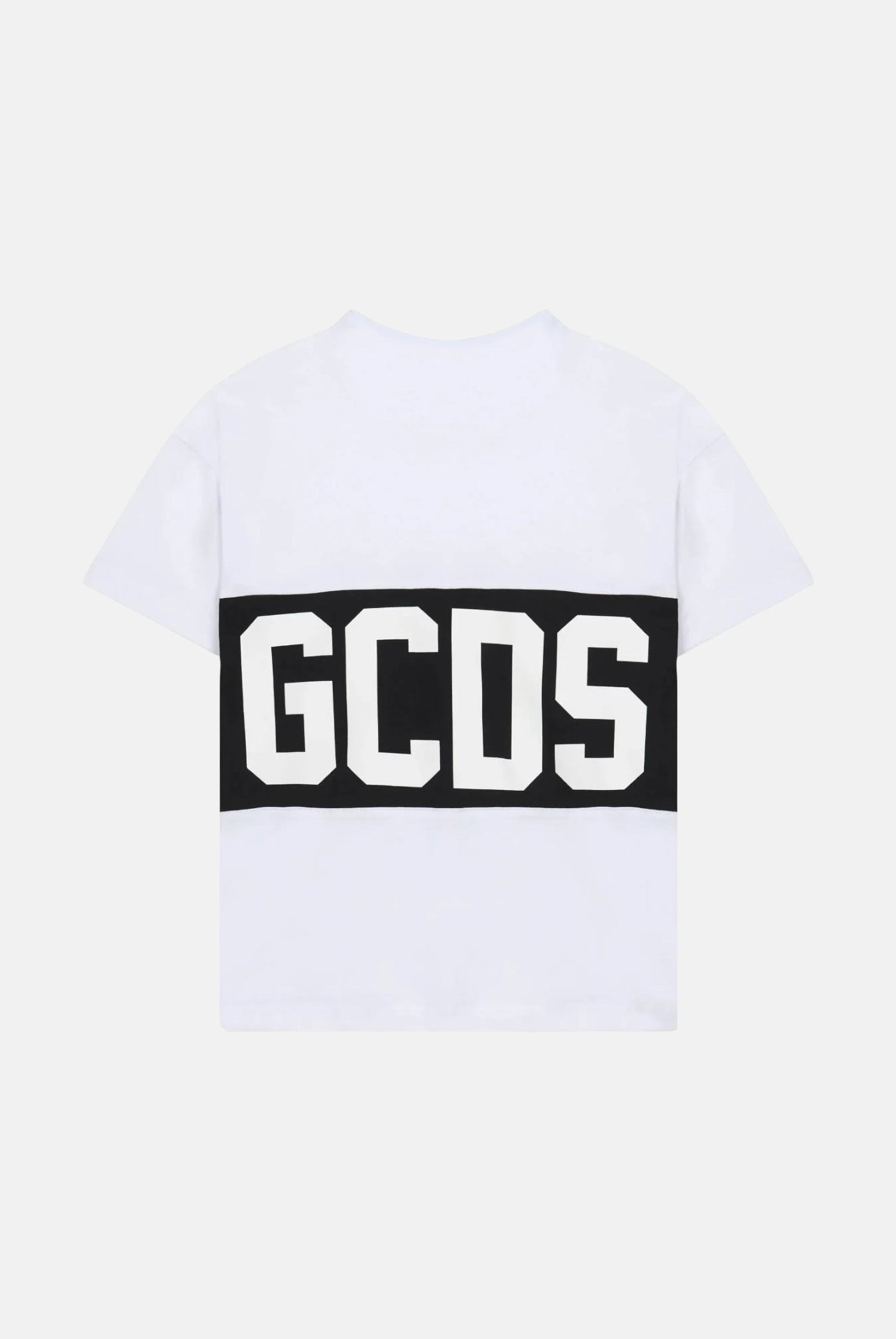 GCDS T-shirt manica corta bianca e nera, per donna, ragazzi e bambini con stampa logo centrale Z0UJQC585J105 157B GCDS