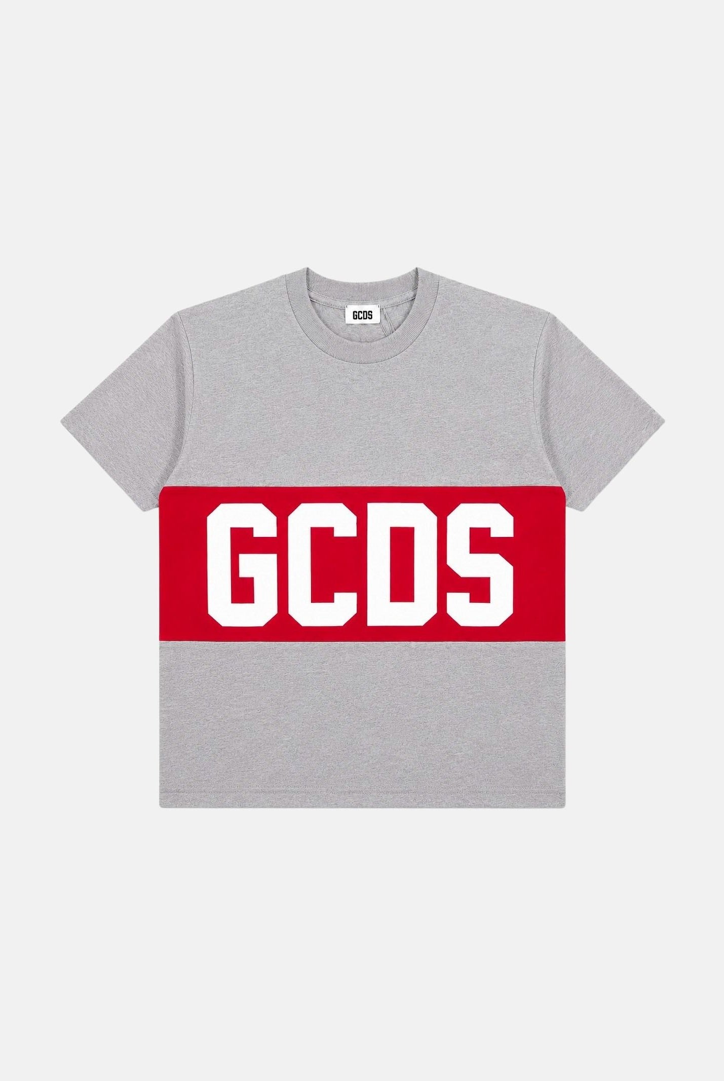 GCDS T-shirt manica corta neutro grigio-rosso per donna, ragazzi e bambini con maxi logo iconico Z0UJQC585J105 953R GCDS