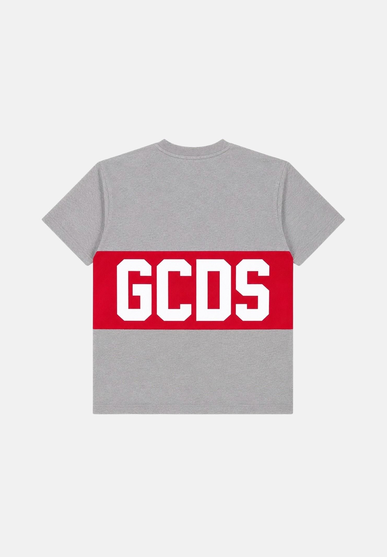 GCDS T-shirt manica corta neutro grigio-rosso per donna, ragazzi e bambini con maxi logo iconico Z0UJQC585J105 953R GCDS