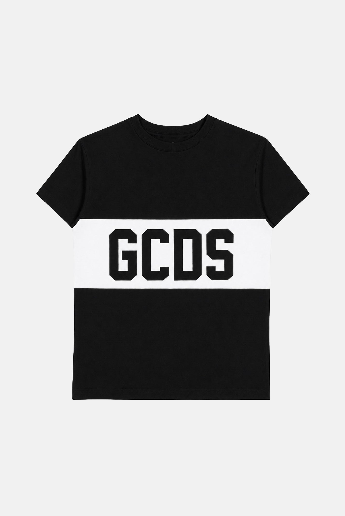 GCDS T-shirt a manica corta nera e bianca per donna, ragazzi e bambini con stampa logo Z0UJQC585J105 999A GCDS