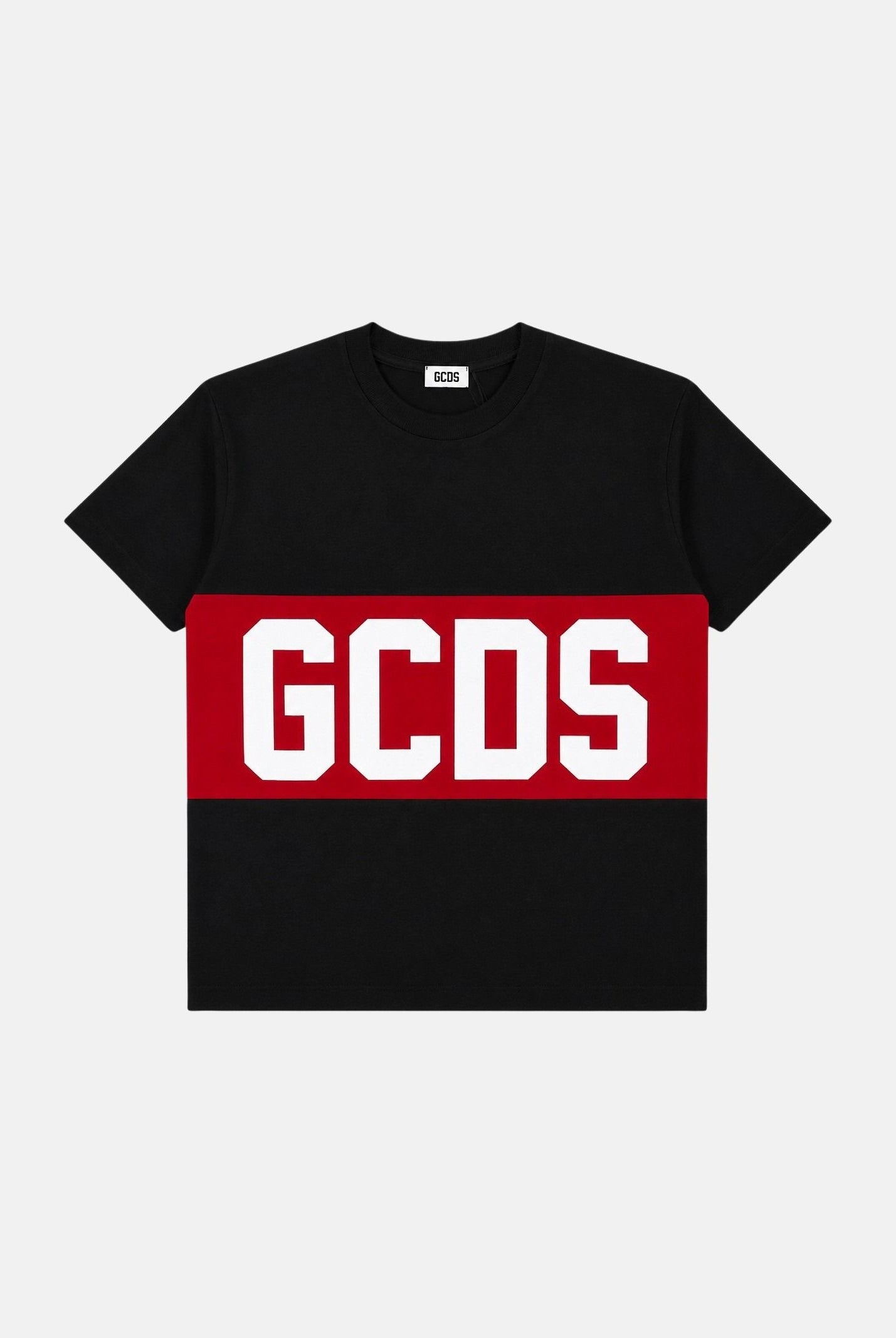 GCDS T-shirt BAND LOGO nera/red per bambino e bambina con maxi logo iconico Z0UJQC585J105J 999R GCDS