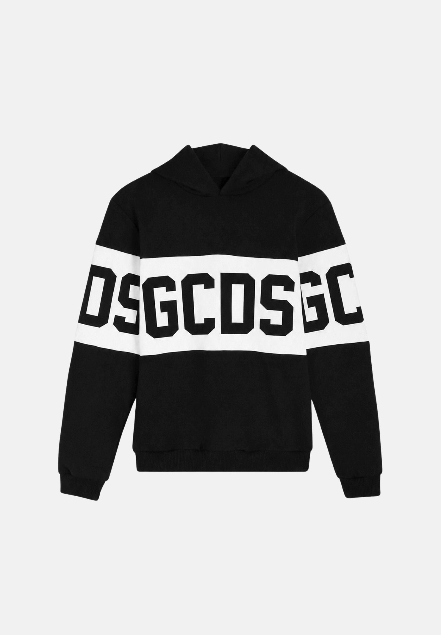 GCDS Felpa con cappuccio Band Logo black-white, nera e bianca per donna, ragazzi e bambini con logo iconico Z0UJQE583F004 999A GCDS