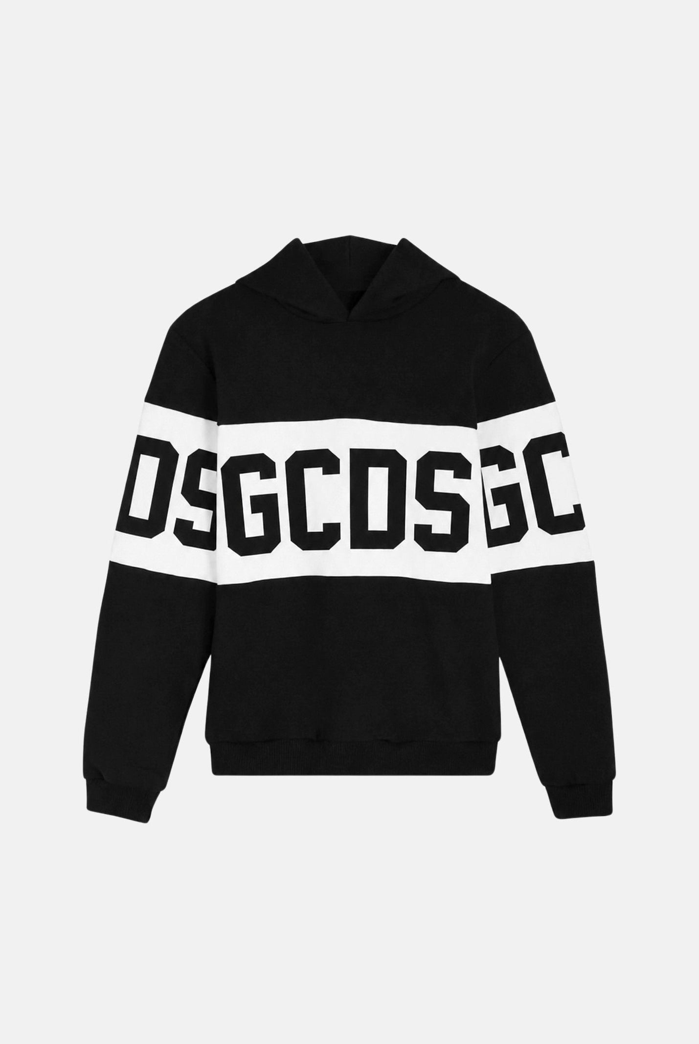GCDS Felpa con cappuccio Band Logo black-white, nera e bianca per donna, ragazzi e bambini con logo iconico Z0UJQE583F004 999A GCDS