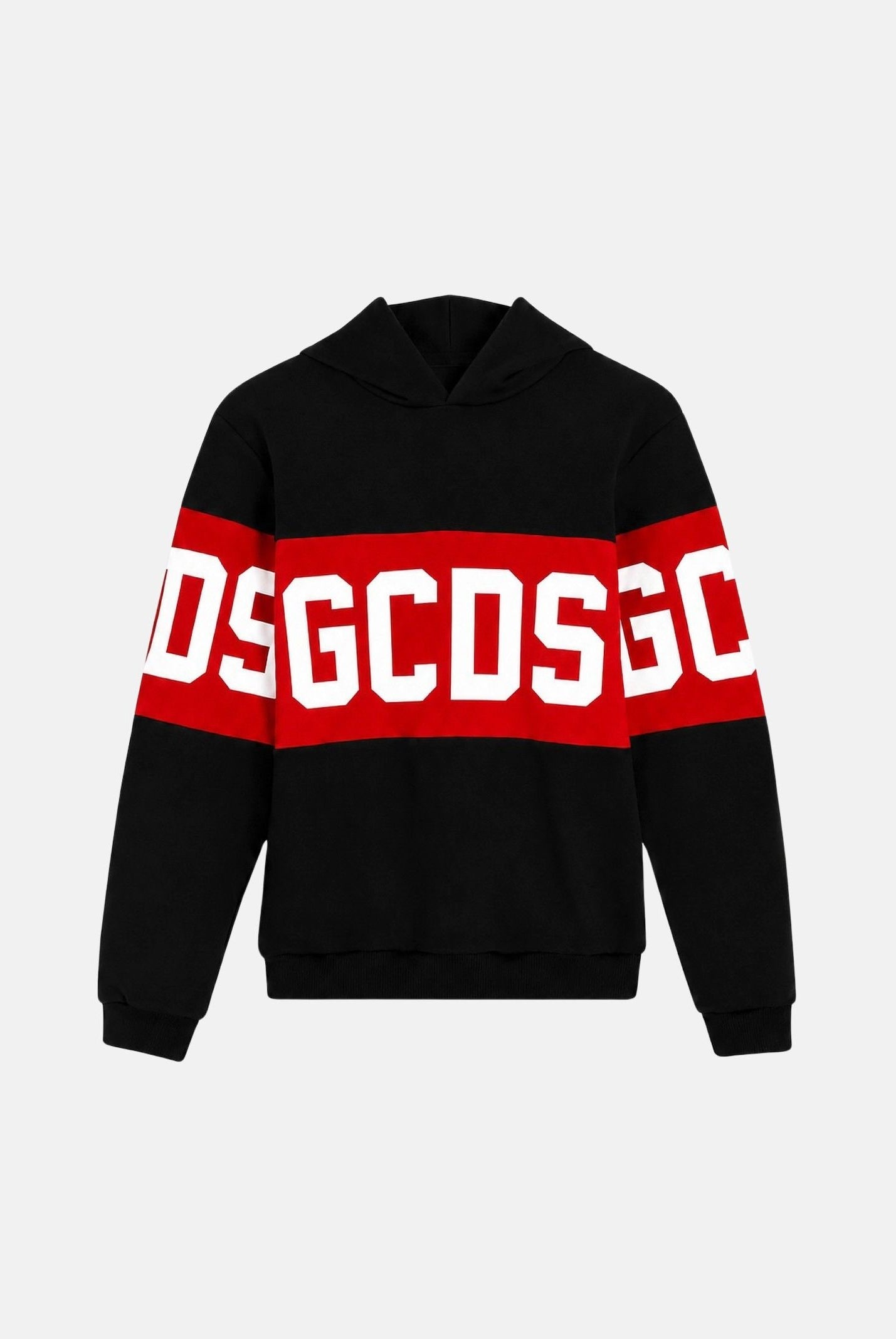 GCDS Felpa con cappuccio nera/rossa per donna, ragazzi e bambini con logo iconico Z0UJQE583F004 999R GCDS